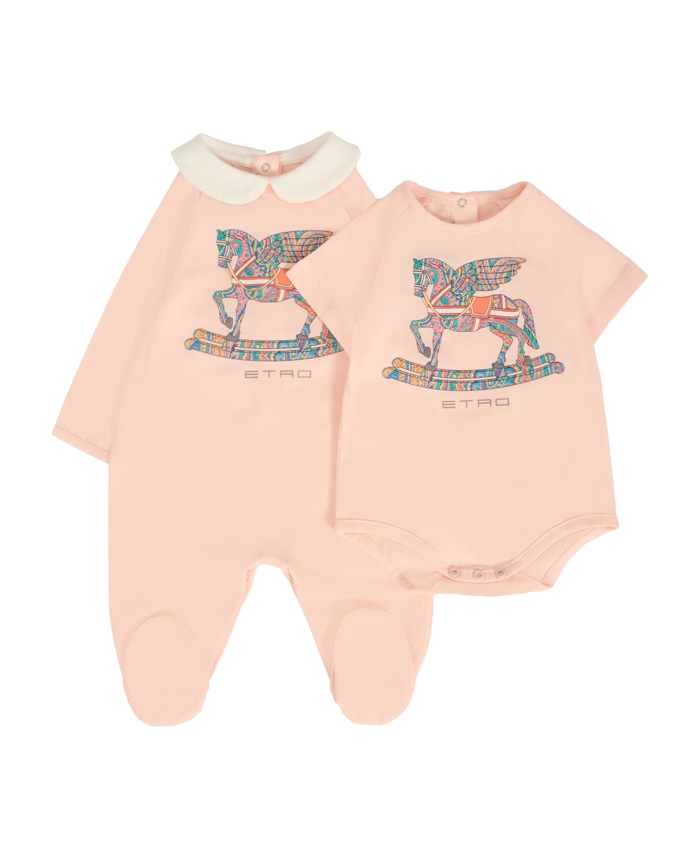 Etro Pink Babygrow Set For Baby Girl With Pegasus - Pink