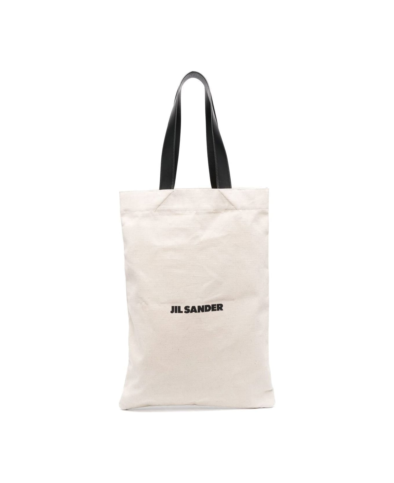 Jil Sander White Tote Bag With Logo Print In Canvas Woman - Beige