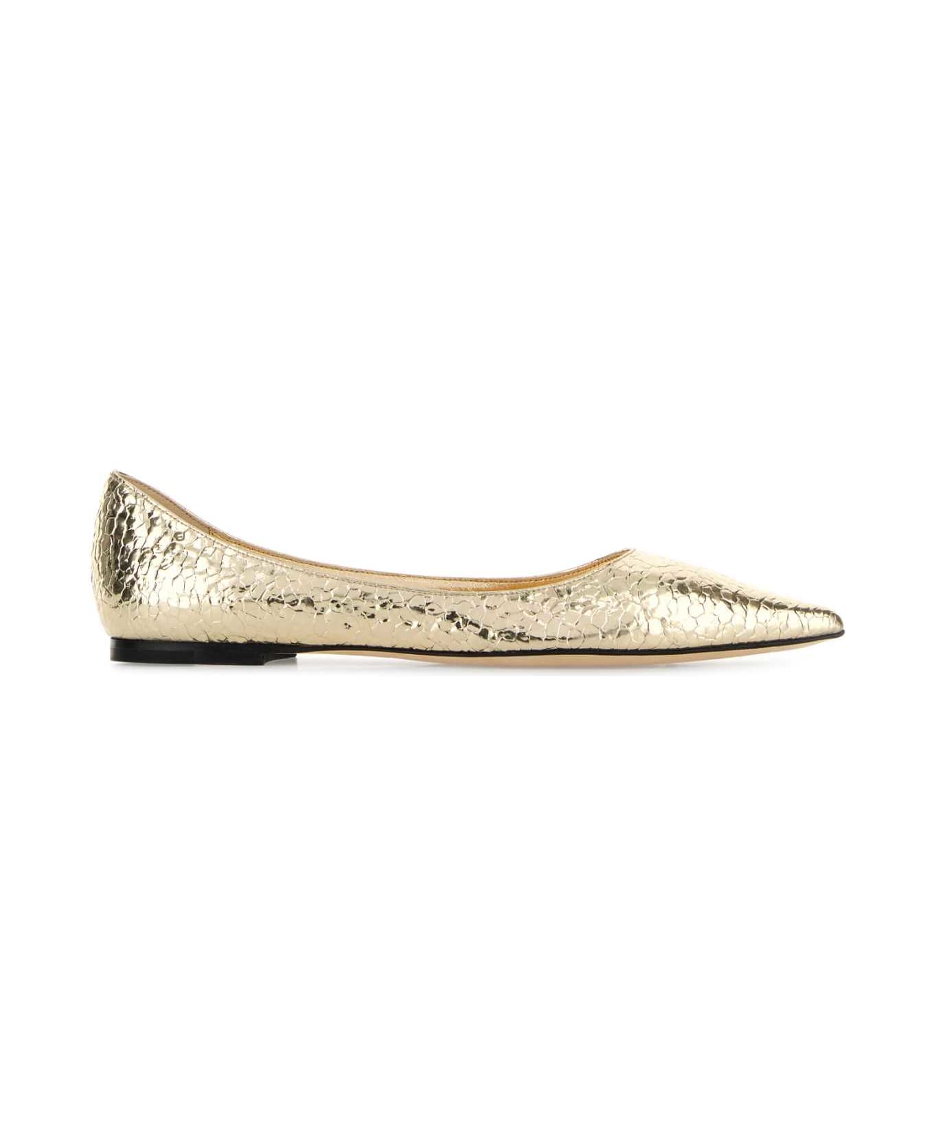 Jimmy Choo Gold Synthetic Leather Love Ballerinas - GOLD