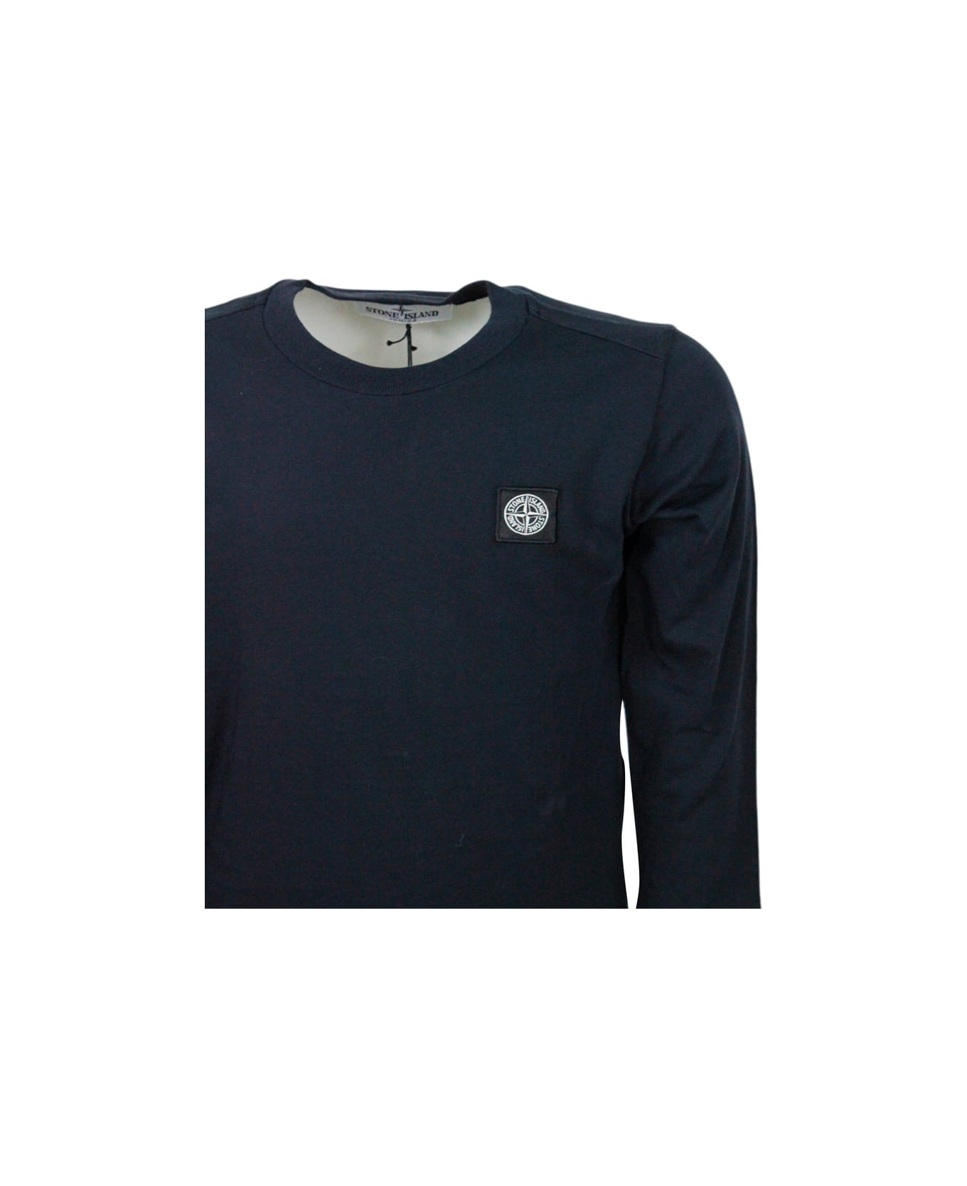 Stone Island 100% Cotton Long Sleeve Crew Neck T-shirt With Logo On The Chest - Blu Tシャツ＆ポロシャツ