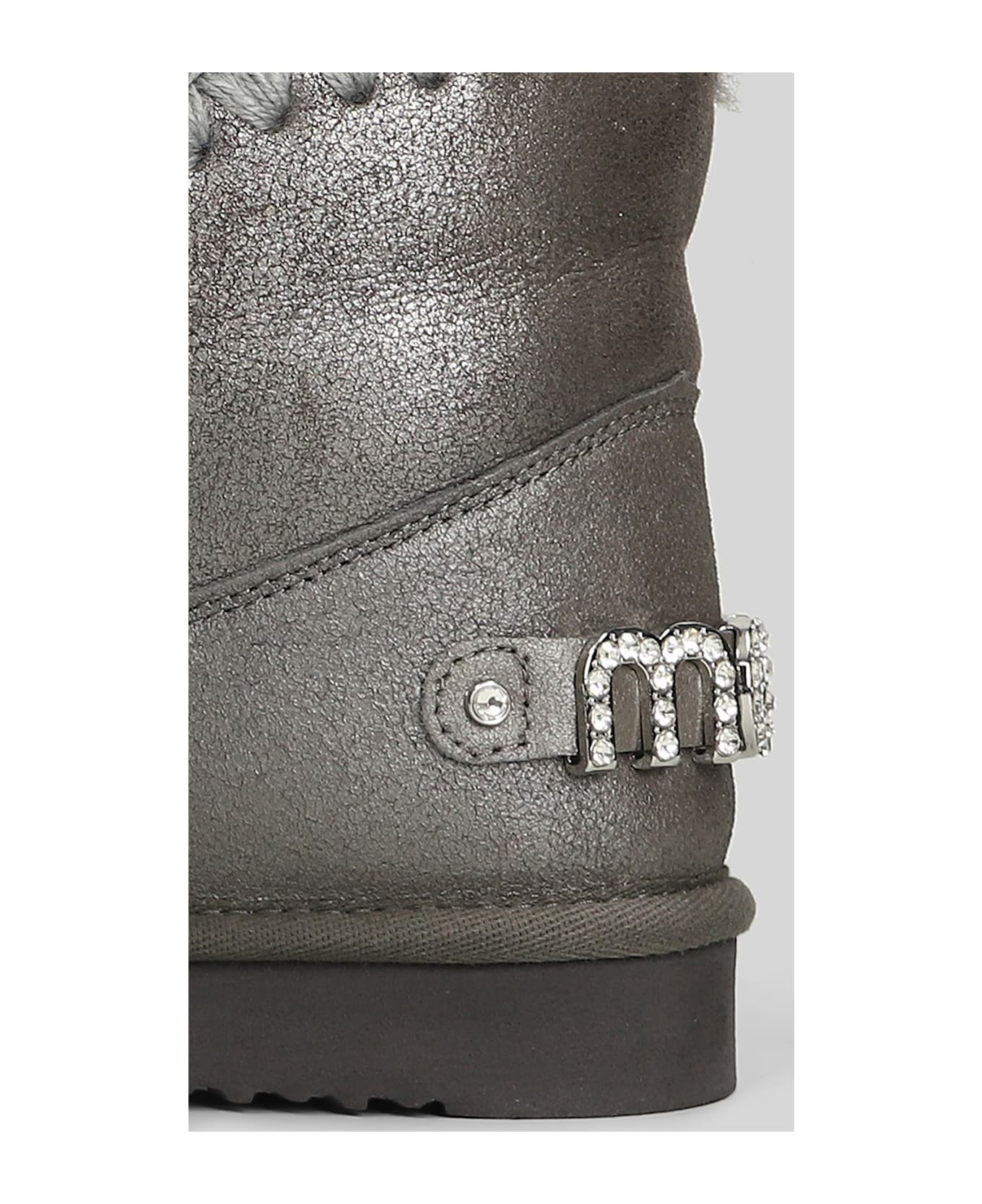 Mou Eskimo 18 Low Heels Ankle Boots In Grey Leather - grey
