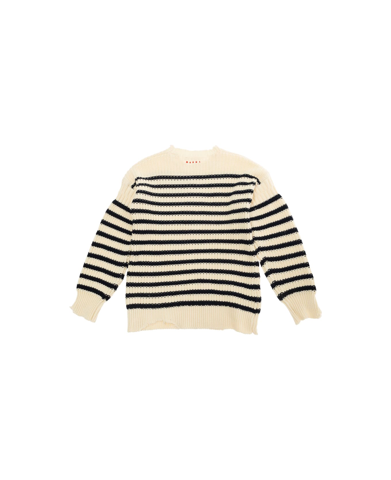Marni Blue Sweater With Stripes And Distressed Effect In Cotton Girls - Blu