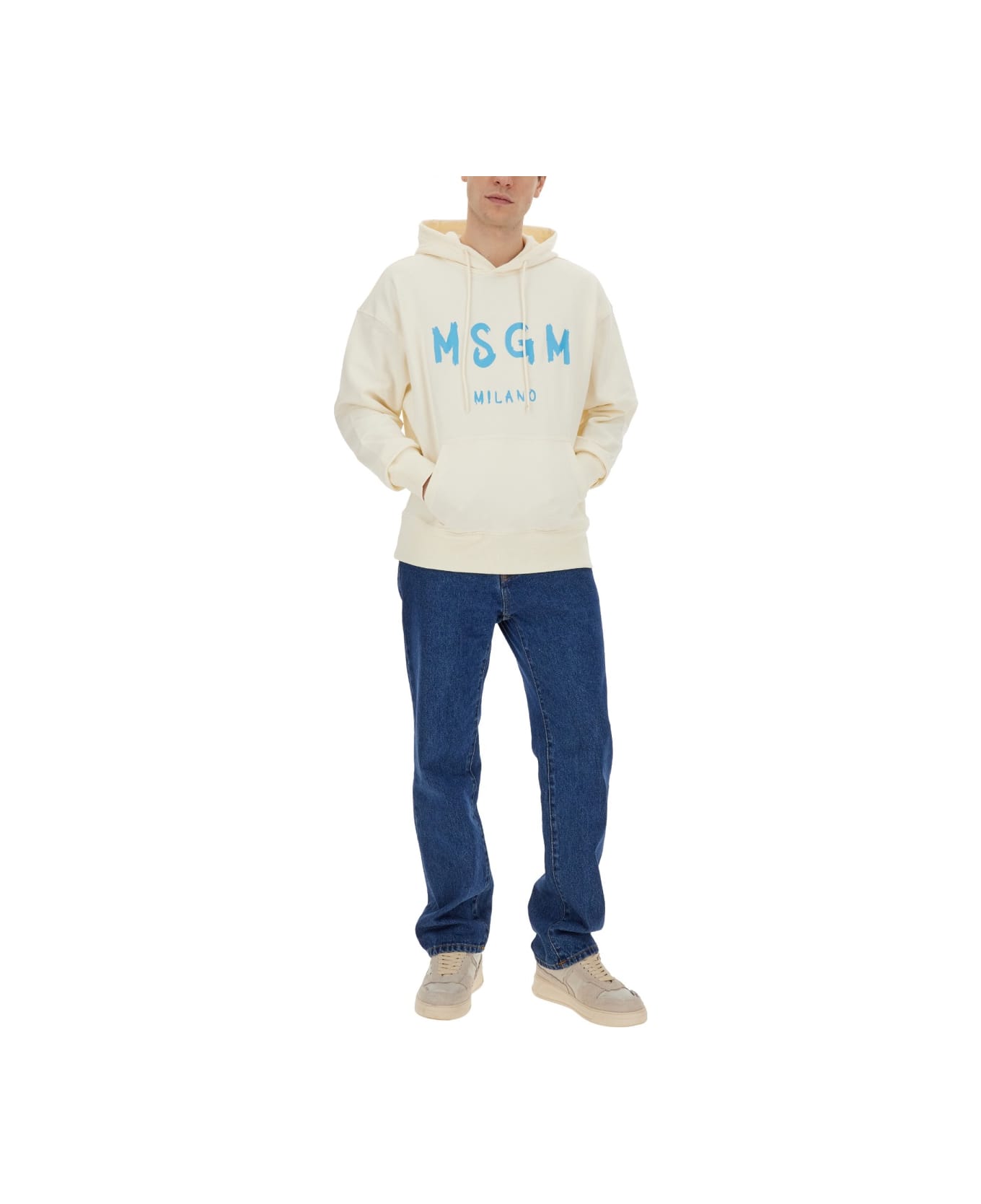 MSGM Sweatshirt With Brushed Logo - WHITE
