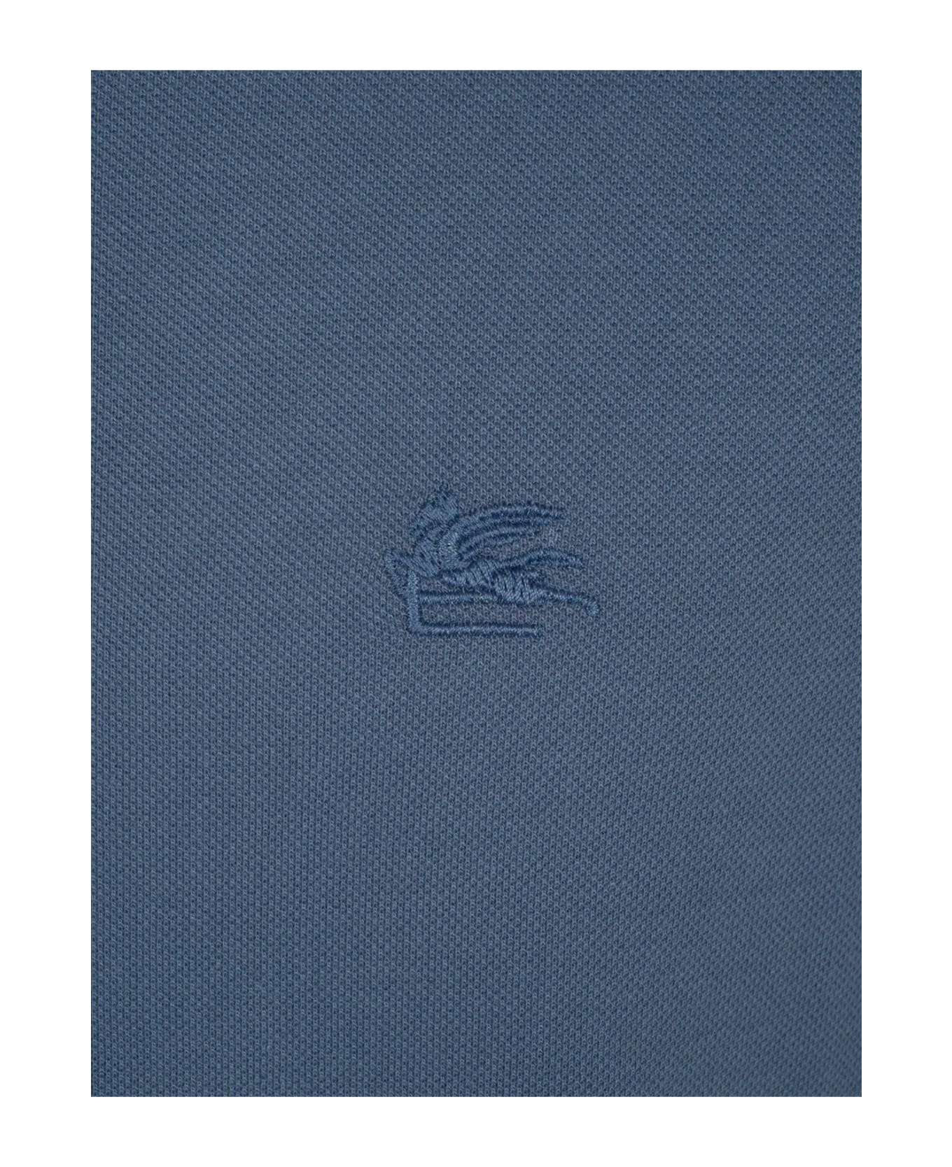 Etro Logo Embroidered Short Sleeved Polo Shirt - BLUE