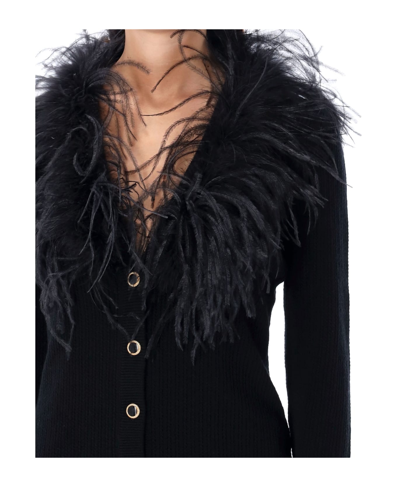 Alessandra Rich Cardigan Feather - BLACK