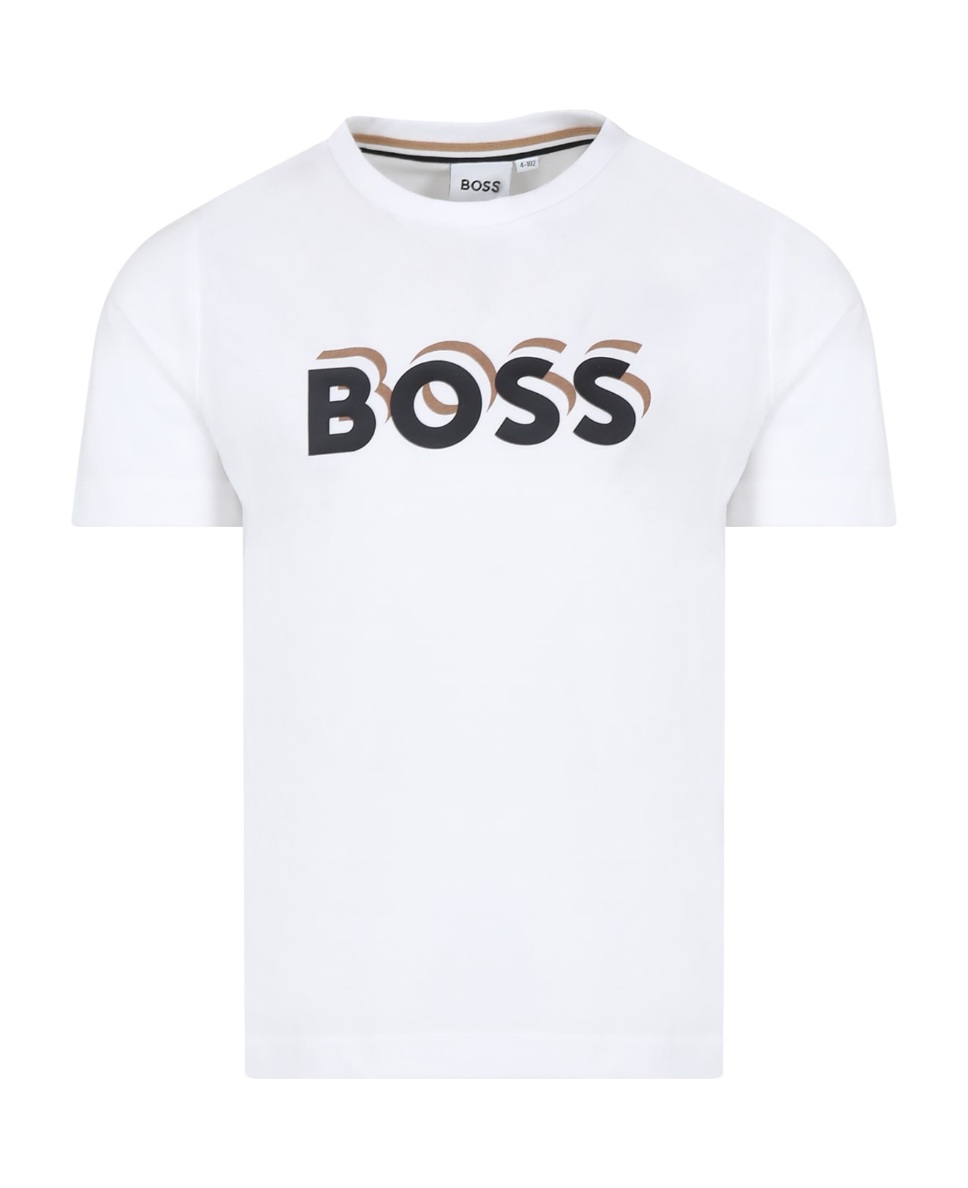 Hugo Boss White T-shirt For Boy With Logo - Bianco Tシャツ＆ポロシャツ