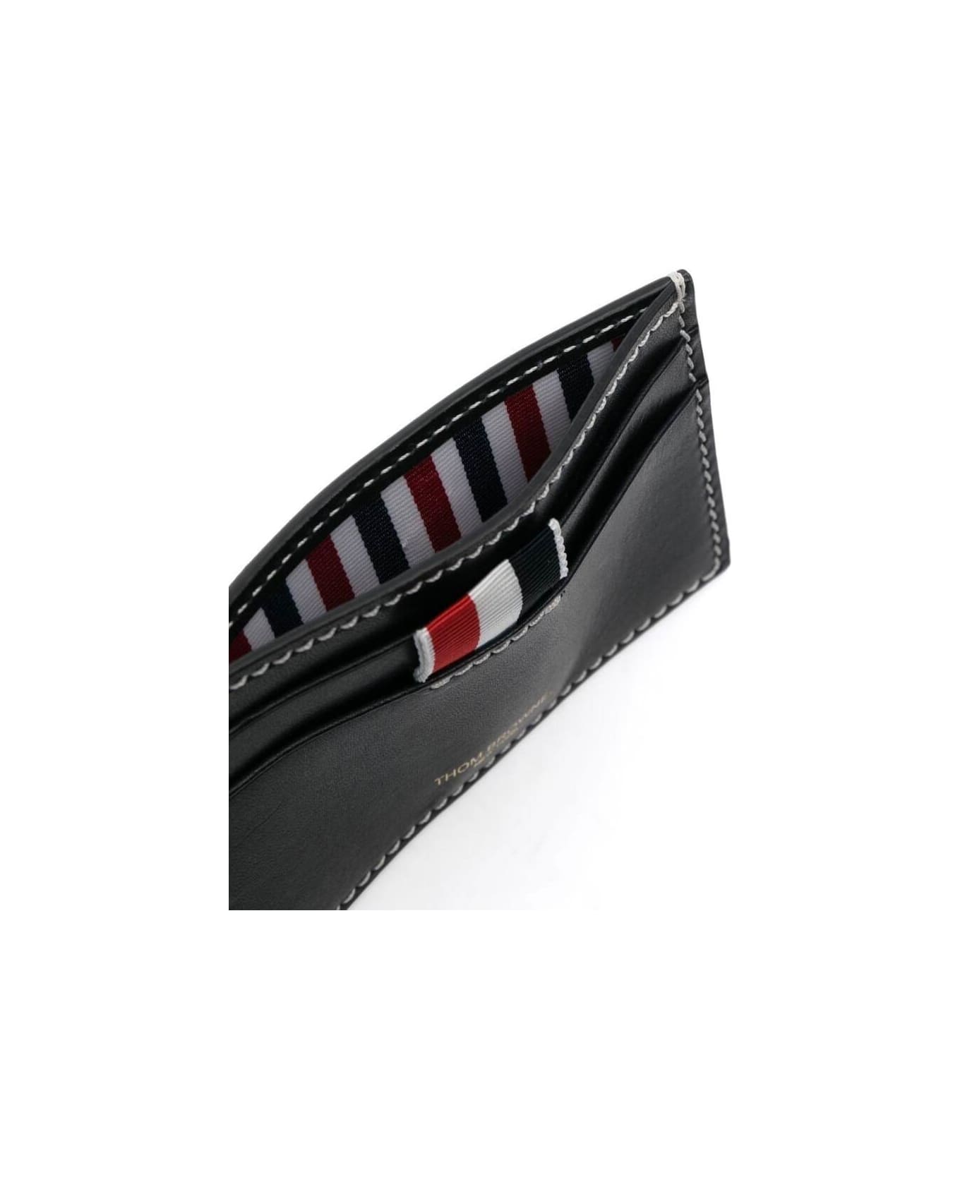 Thom Browne Blue Card-holder With Tricolor Detail And Embossed Logo In Smooth Leather Man - Blu