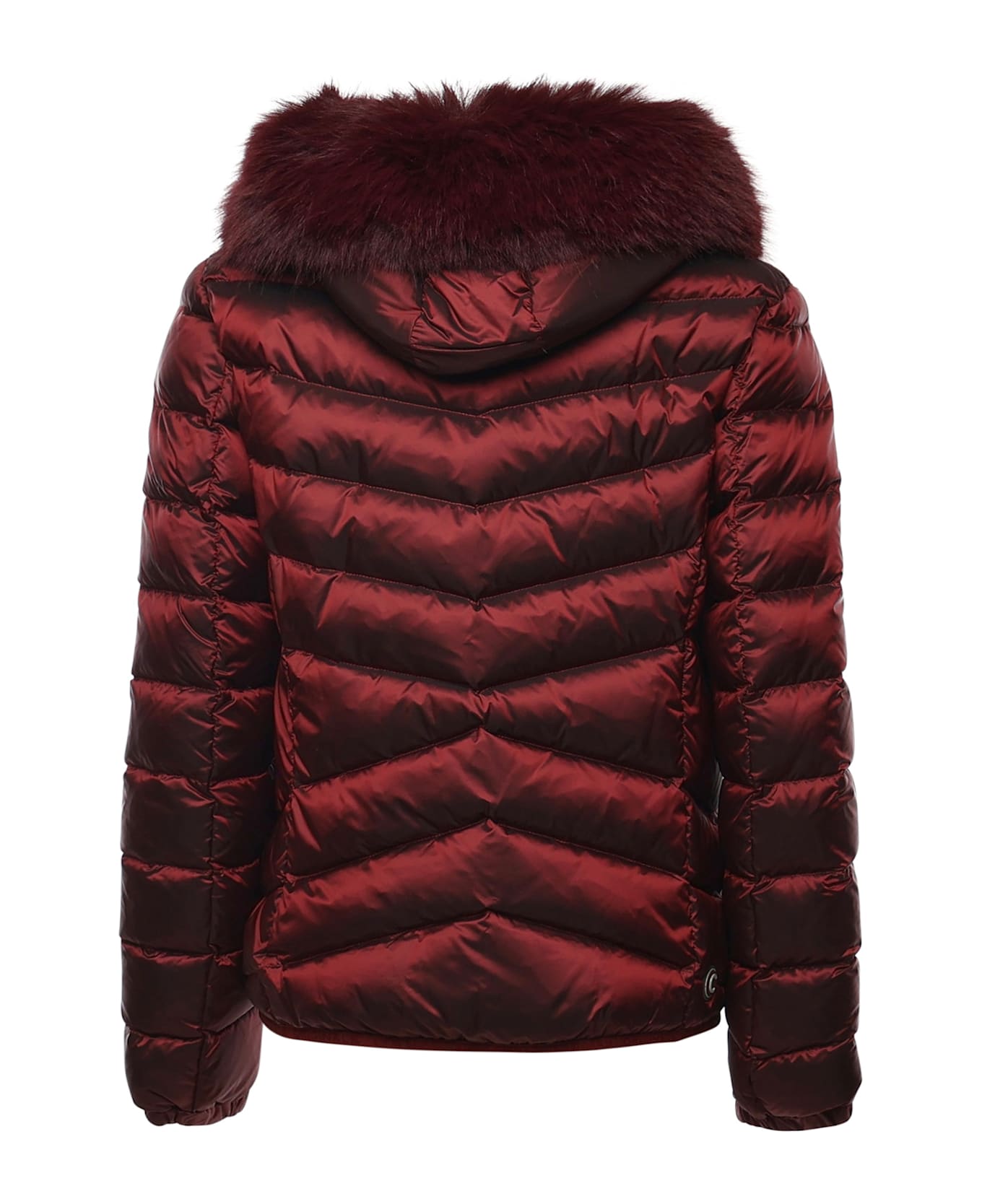 Colmar Quilted Down Jacket With Faux Fur - Dark Passion Red