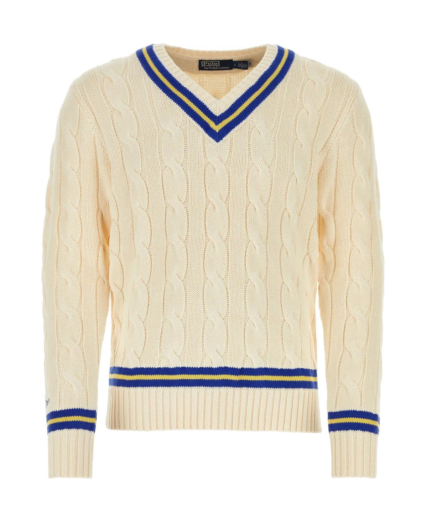 Ralph Lauren Cream Cotton Sweater - WHITE/BLUE