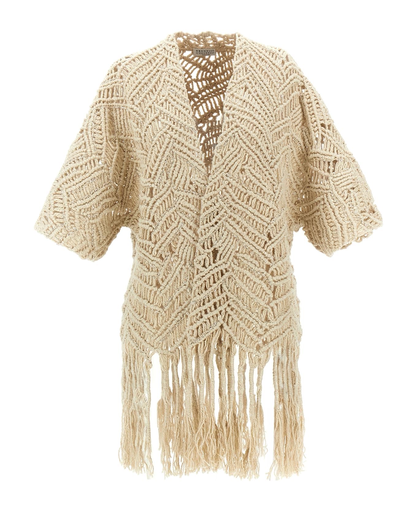Brunello Cucinelli 'opera Dazzling Macramé' Cardigan - Beige