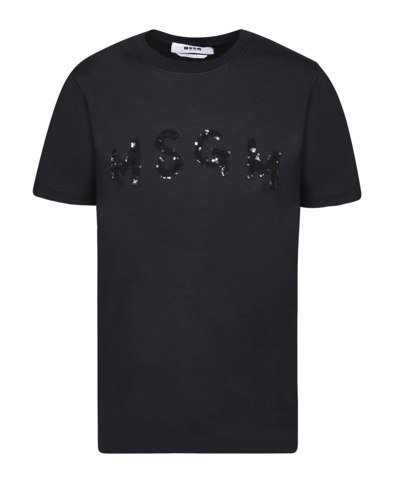 MSGM Sequin-covered Logo Black T-shirt - Black Tシャツ