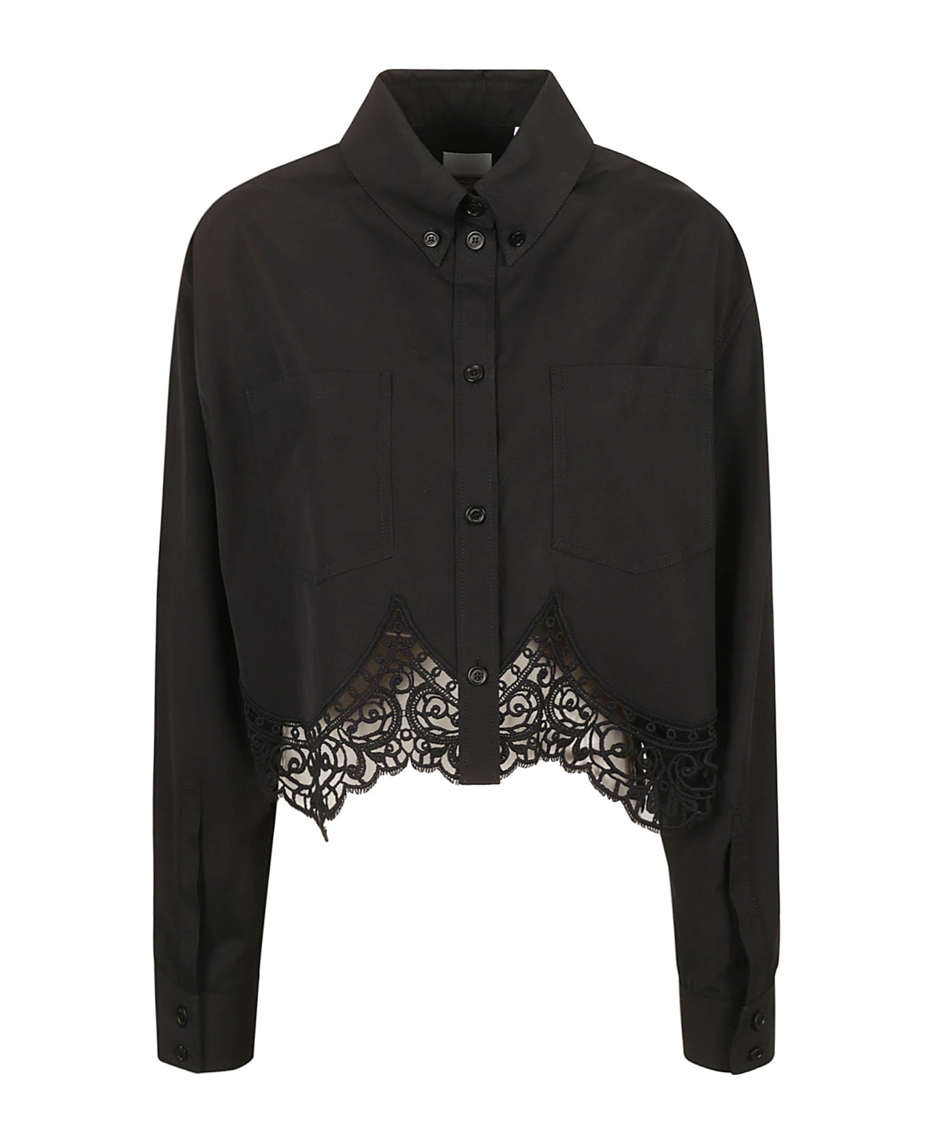 Burberry Lace Asymmetric Hem Crop Shirt - Black