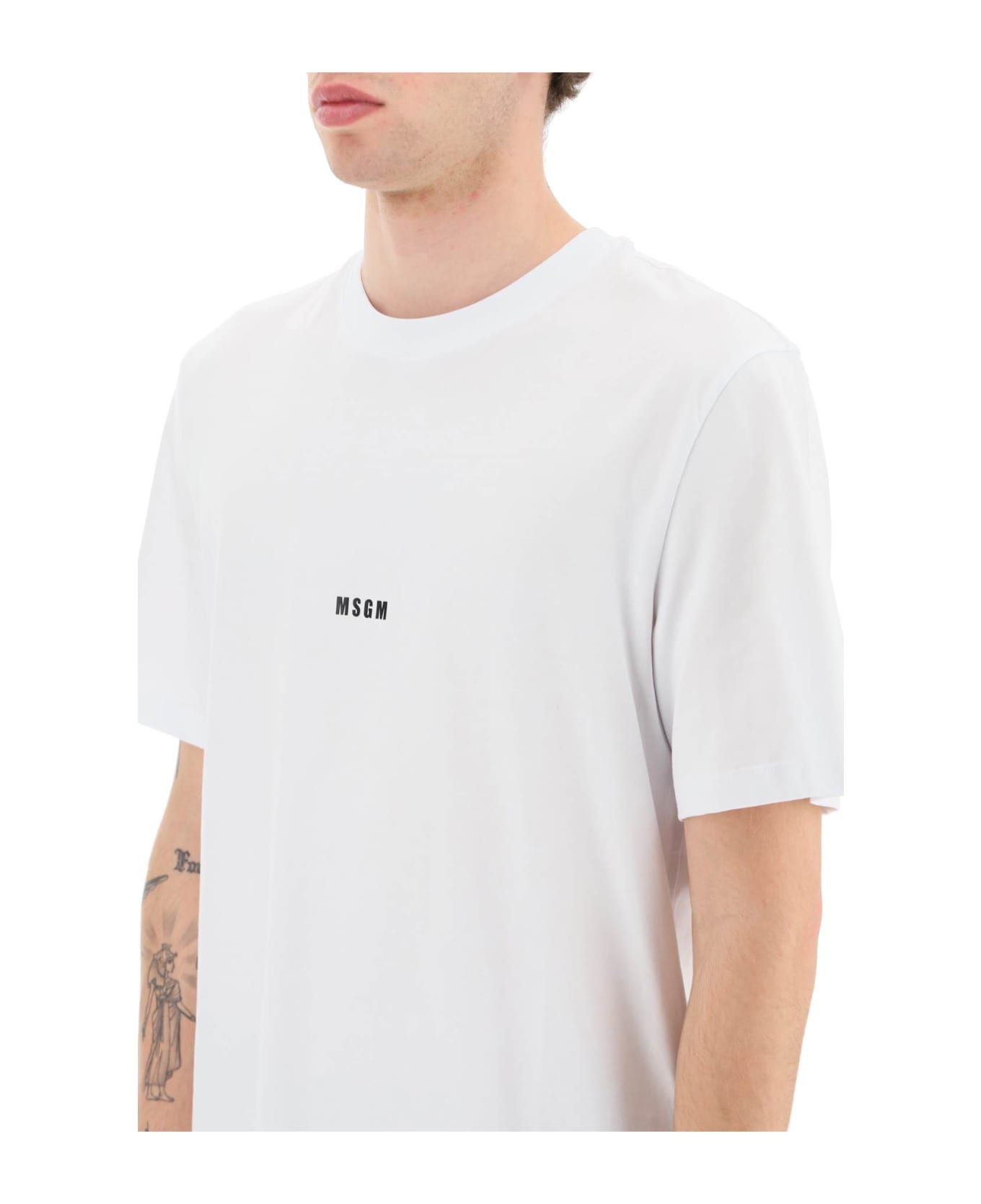 MSGM Crewneck T-shirt Featuring Micro Logo Print - White シャツ
