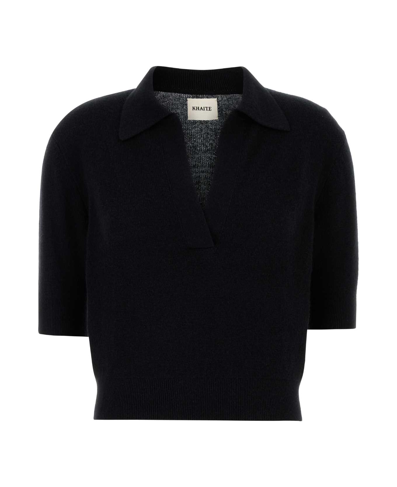 Khaite Midnight Blue Stretch Cashmere Polo Shirt - BLACK