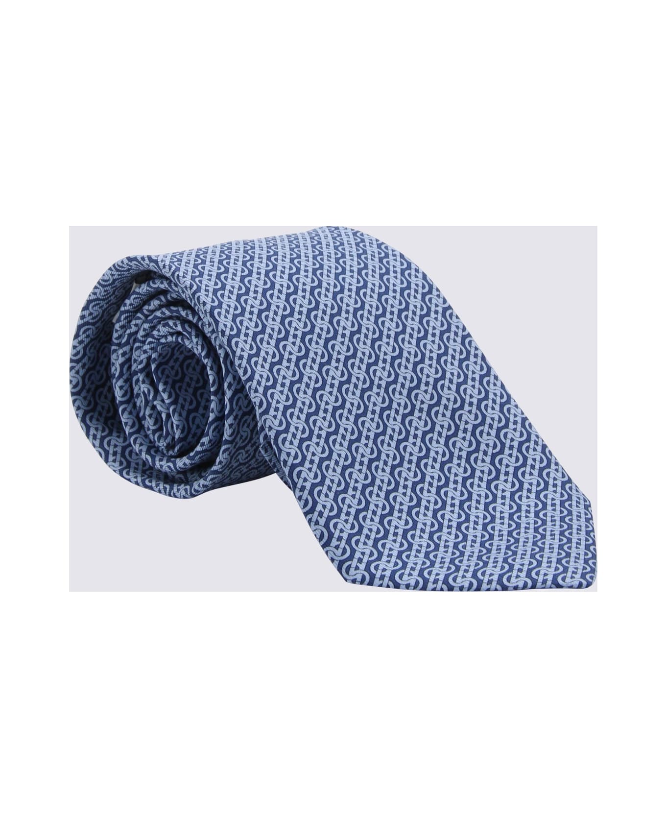 Ferragamo Blue And Light Blue Silk Tie - Blue
