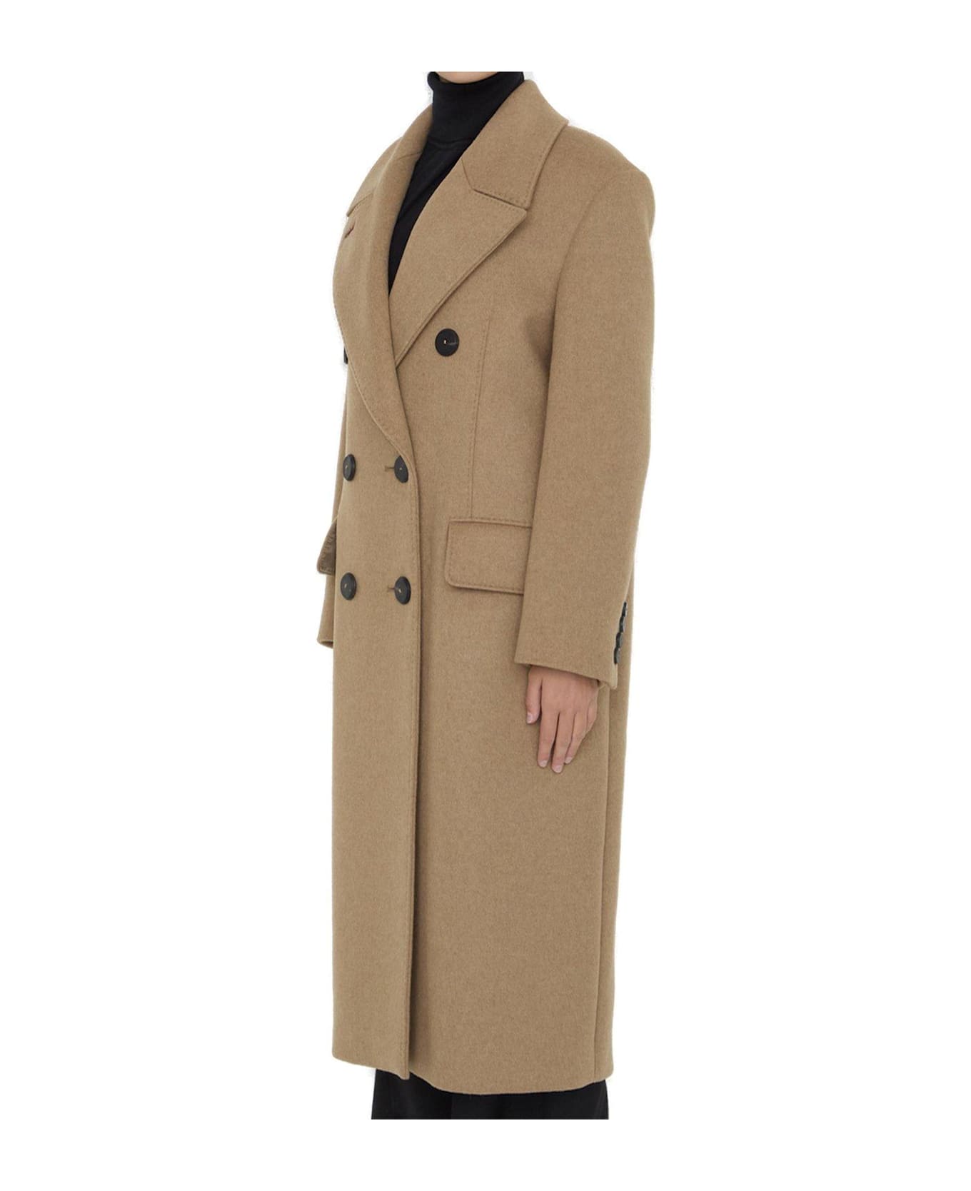Max Mara Certo Double-breasted Long-sleeved Coat - Camel