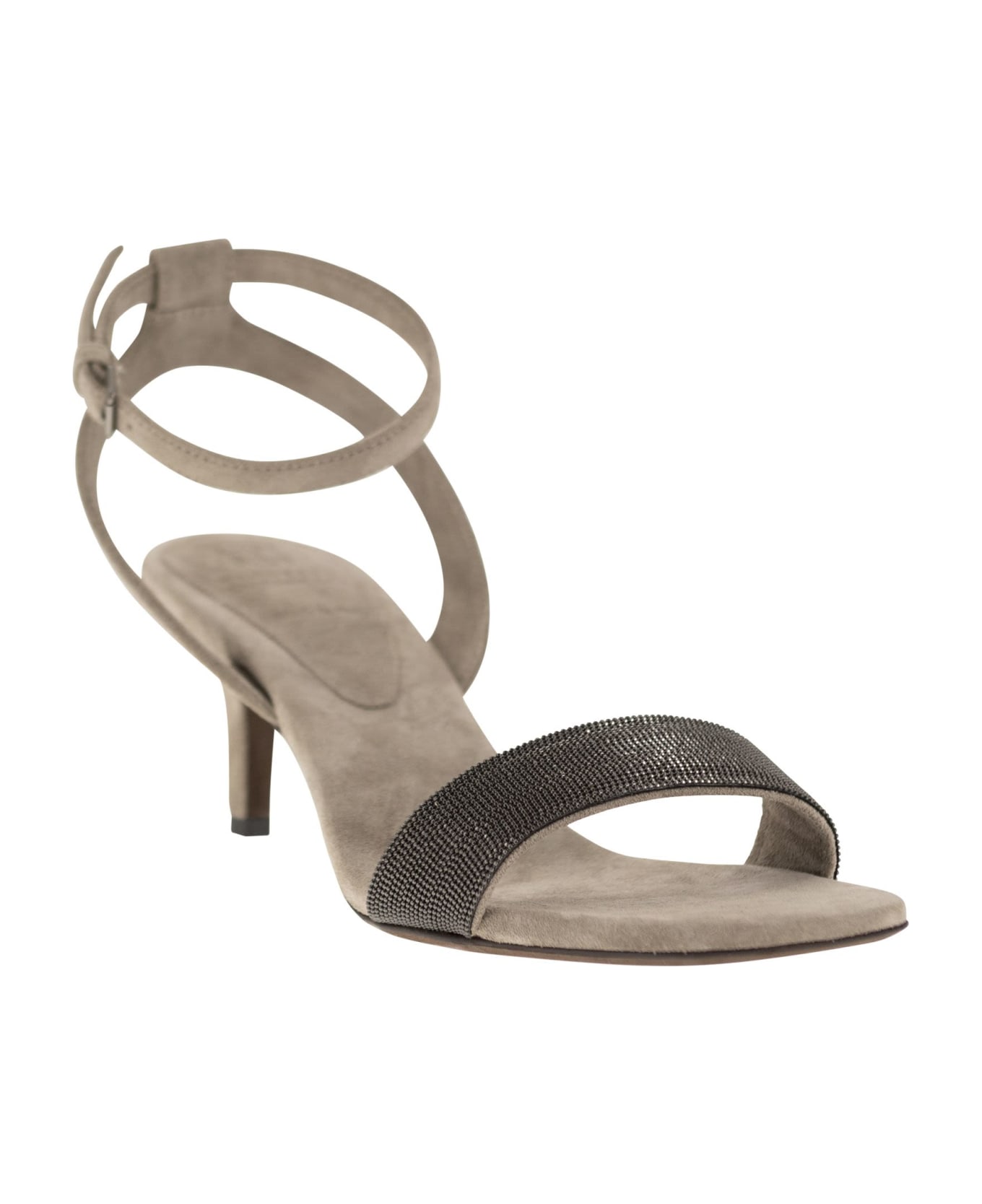 Brunello Cucinelli Suede Sandals With Precious Insert - Stone サンダル