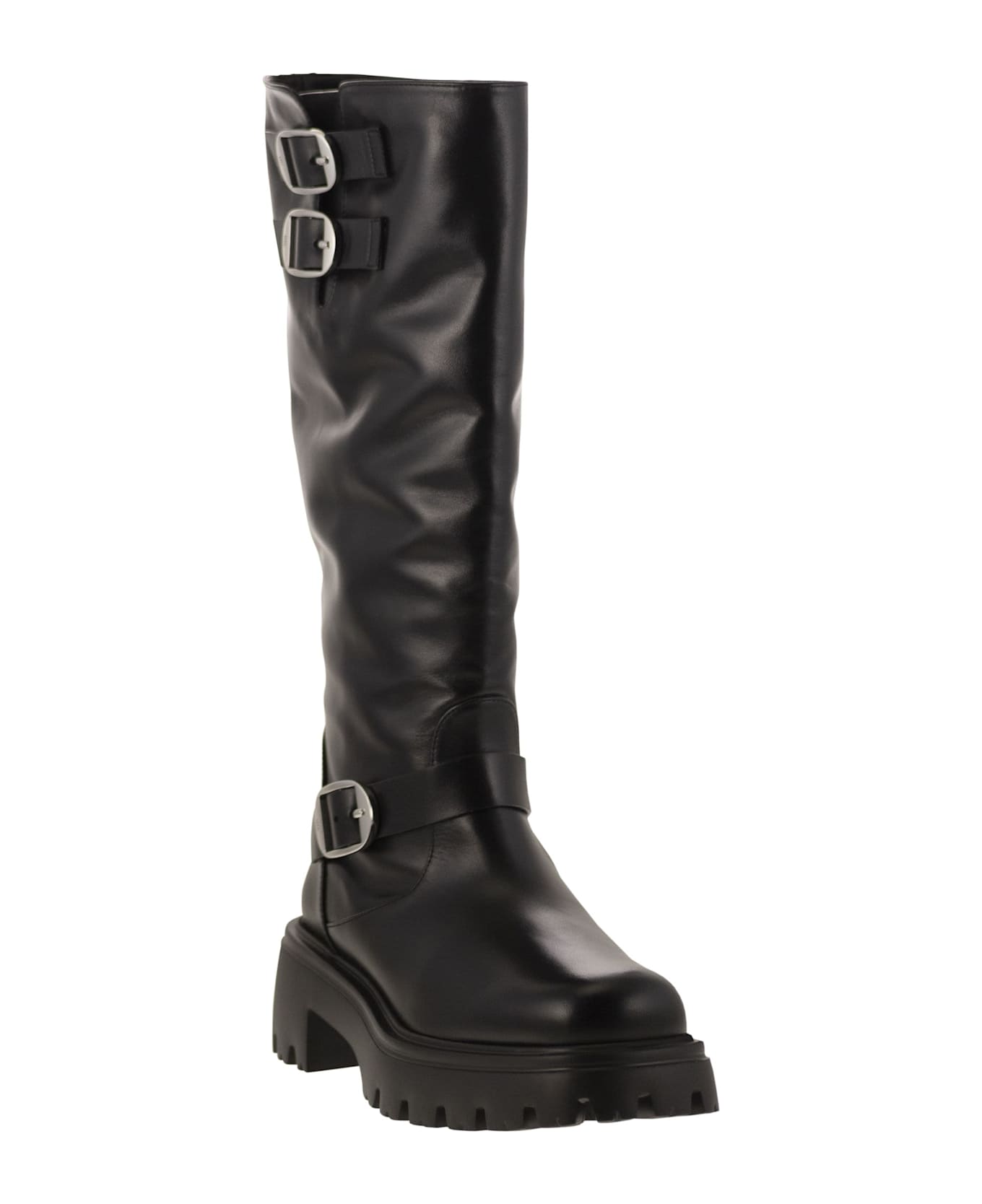 Stuart Weitzman Emerson Moto - Leather Boot - Black