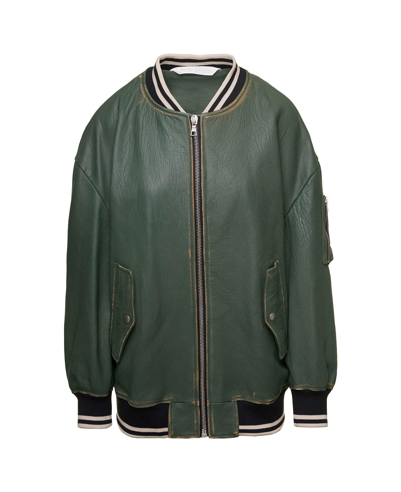 Palm Angels Sunset Leather Bomber - GREEN
