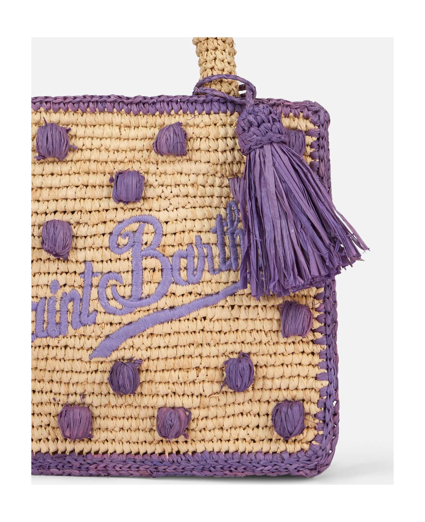 MC2 Saint Barth Beige Natural Mini Vanity Raffia Bag With Polka Dot Appliqués - PINK
