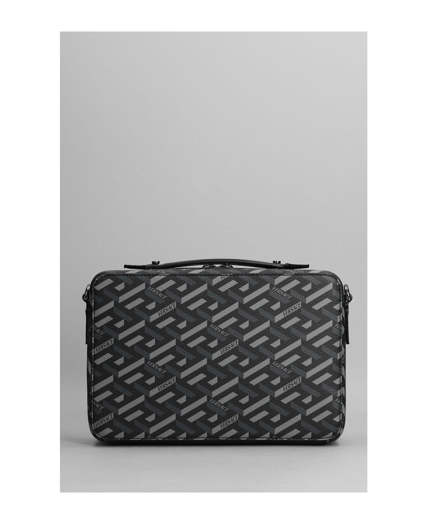 Versace Hand Bag In Grey Canvas - grey