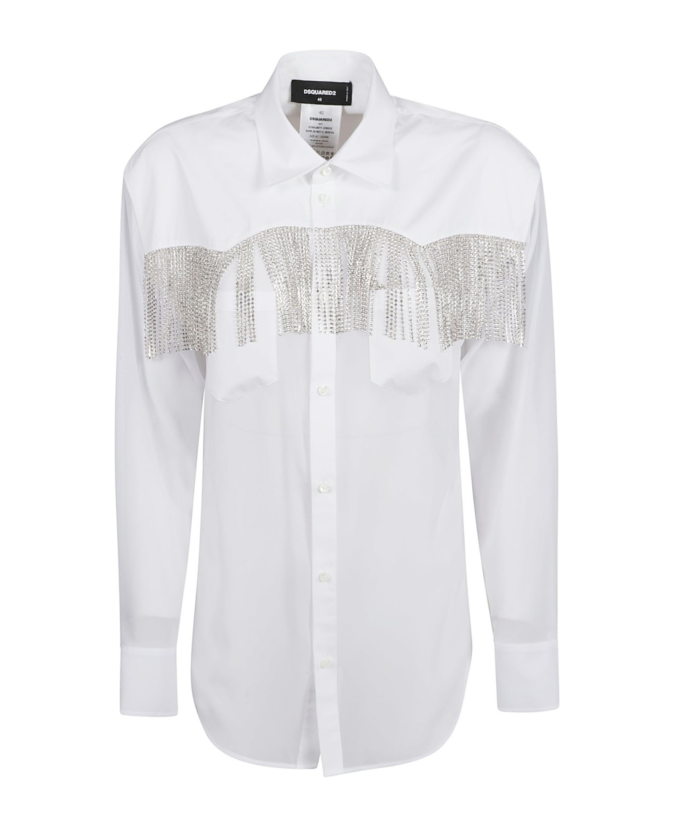 Dsquared2 Crystal Fringed Western Shirt - white