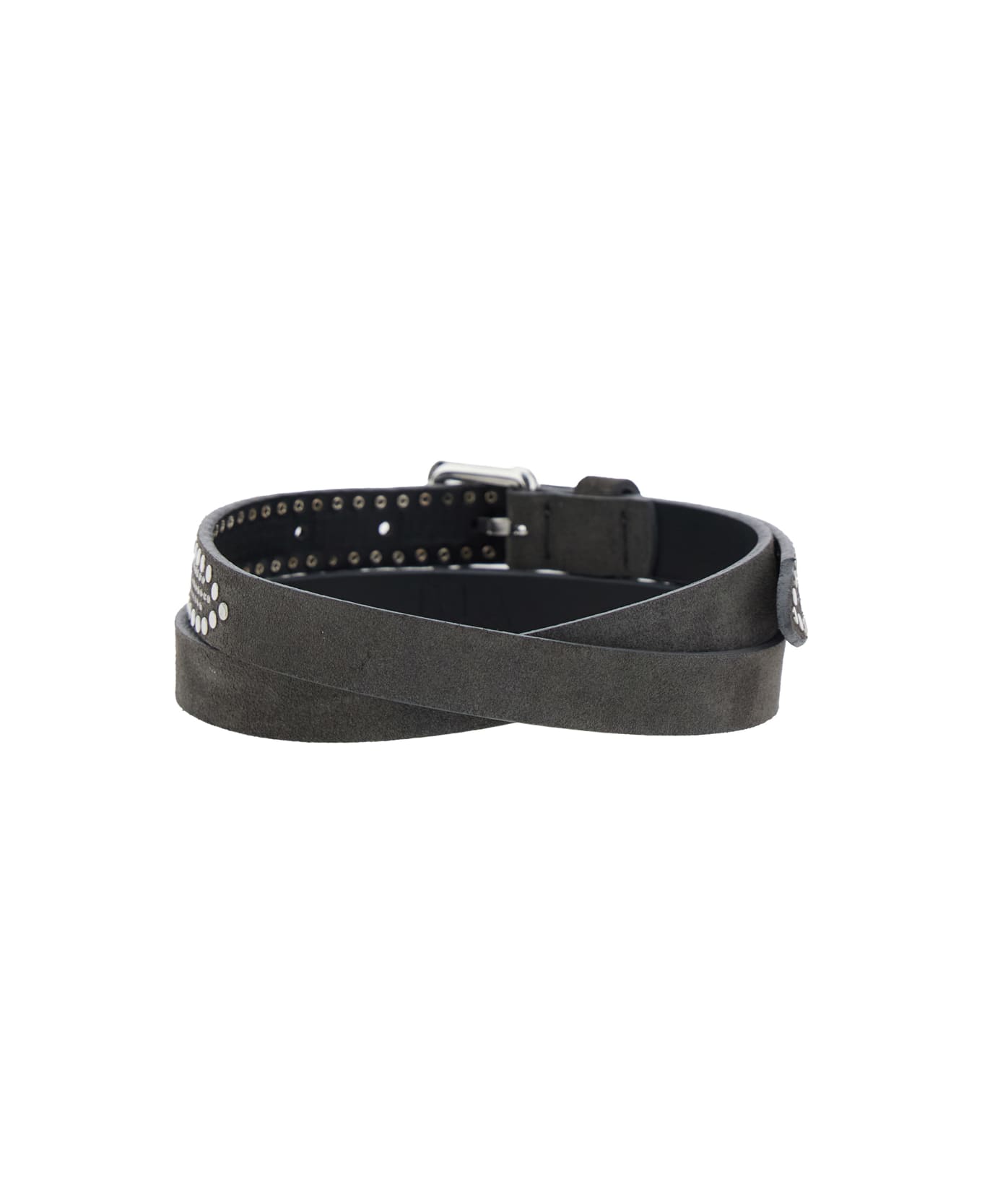 Tela Grey Belt With Stud Embellishments And Square Buckle In Suede Woman - Grey