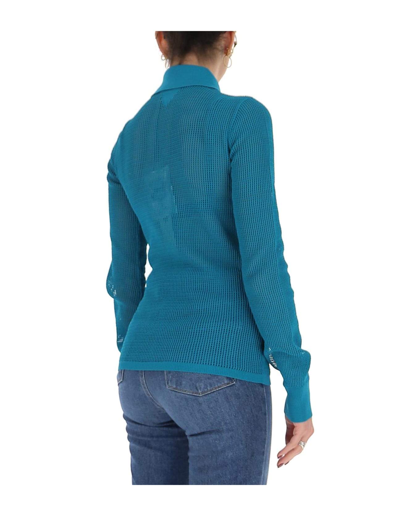 Bottega Veneta Mesh Buttoned Cardigan - BLUE