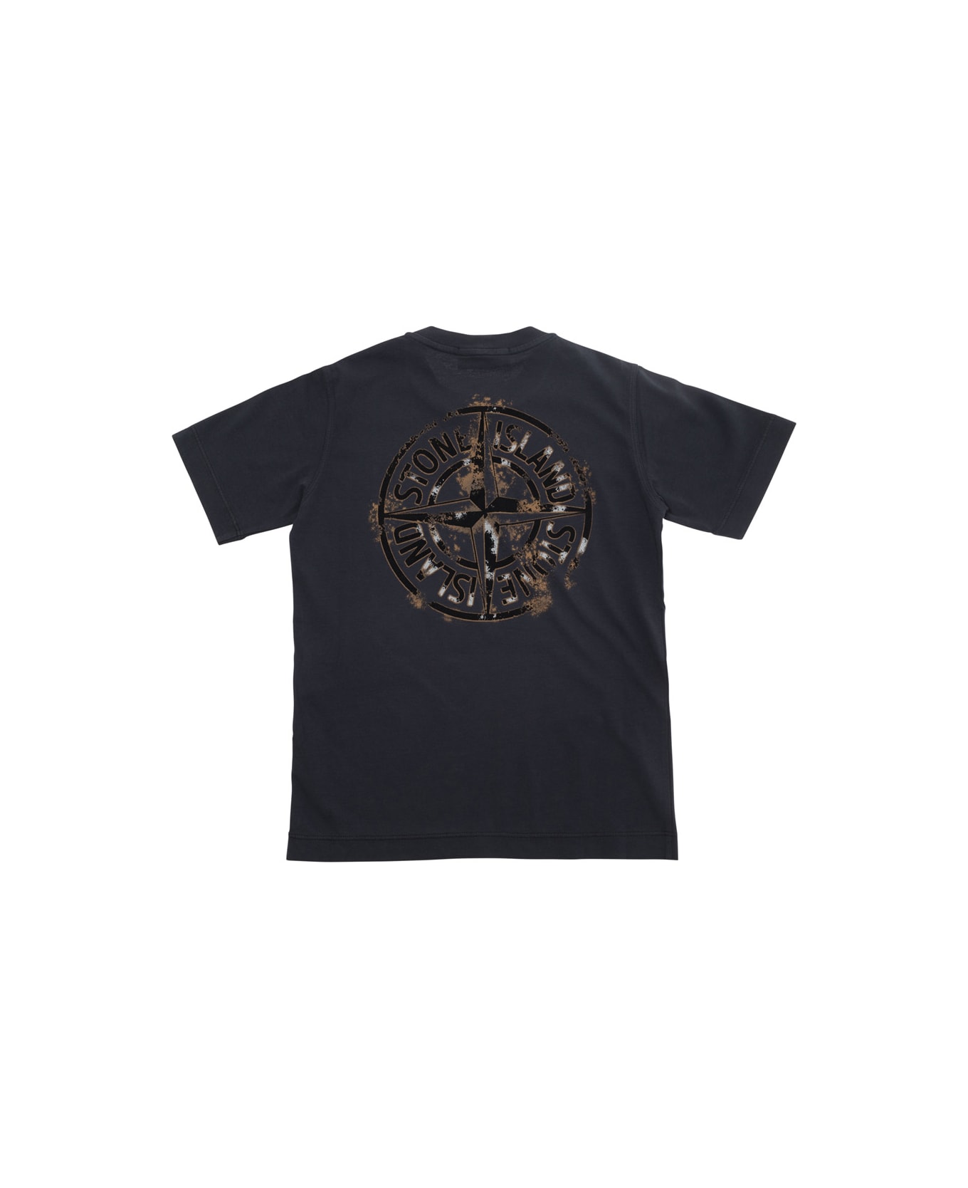 Stone Island Junior Blue Crewneck T-shirt With Logo Print In Cotton Boy - Blu