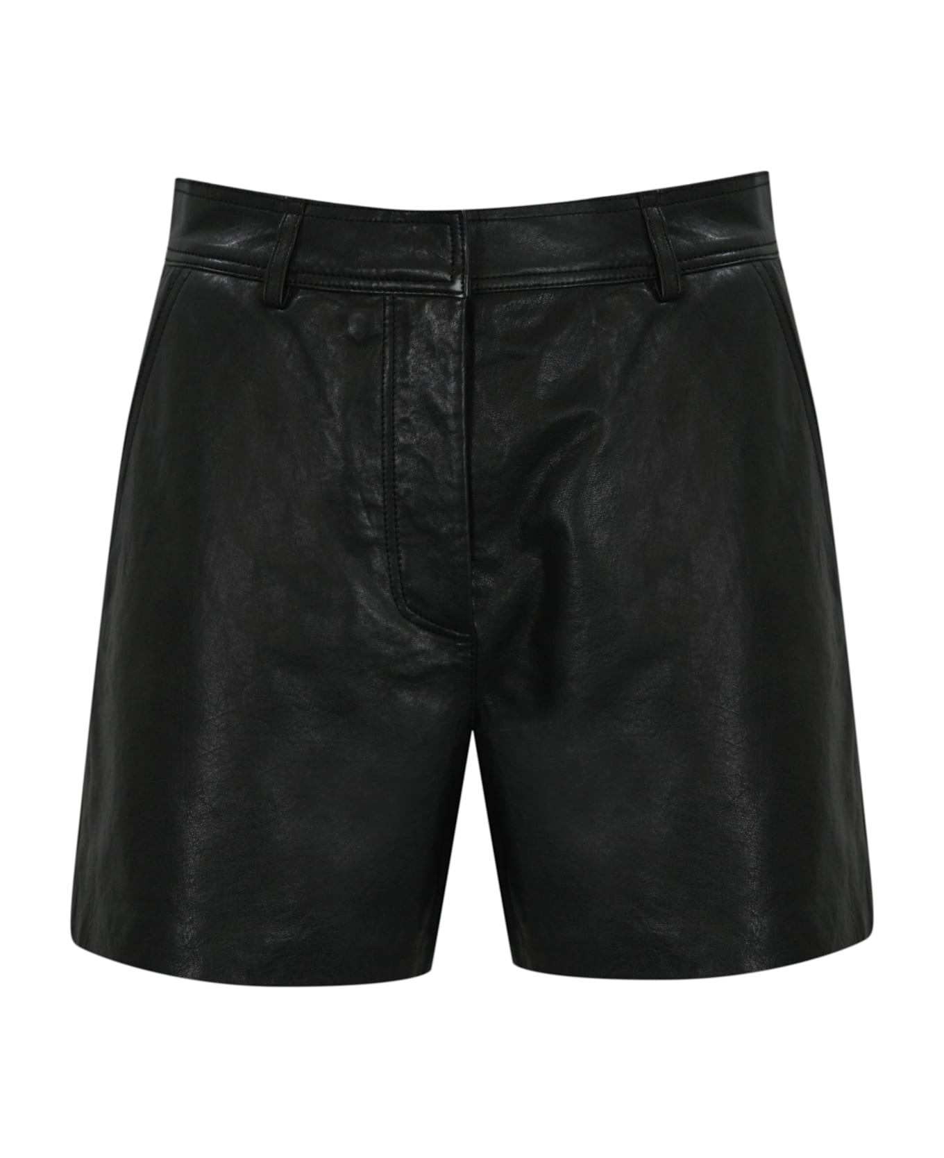 Weekend Max Mara Virgola Leather Shorts - Nero