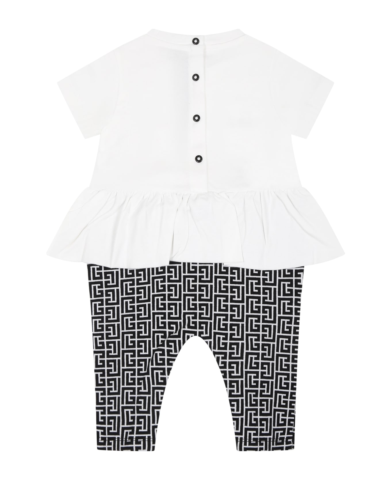 Balmain White Babygrow For Baby Girl With Logo - White ボディスーツ＆セットアップ