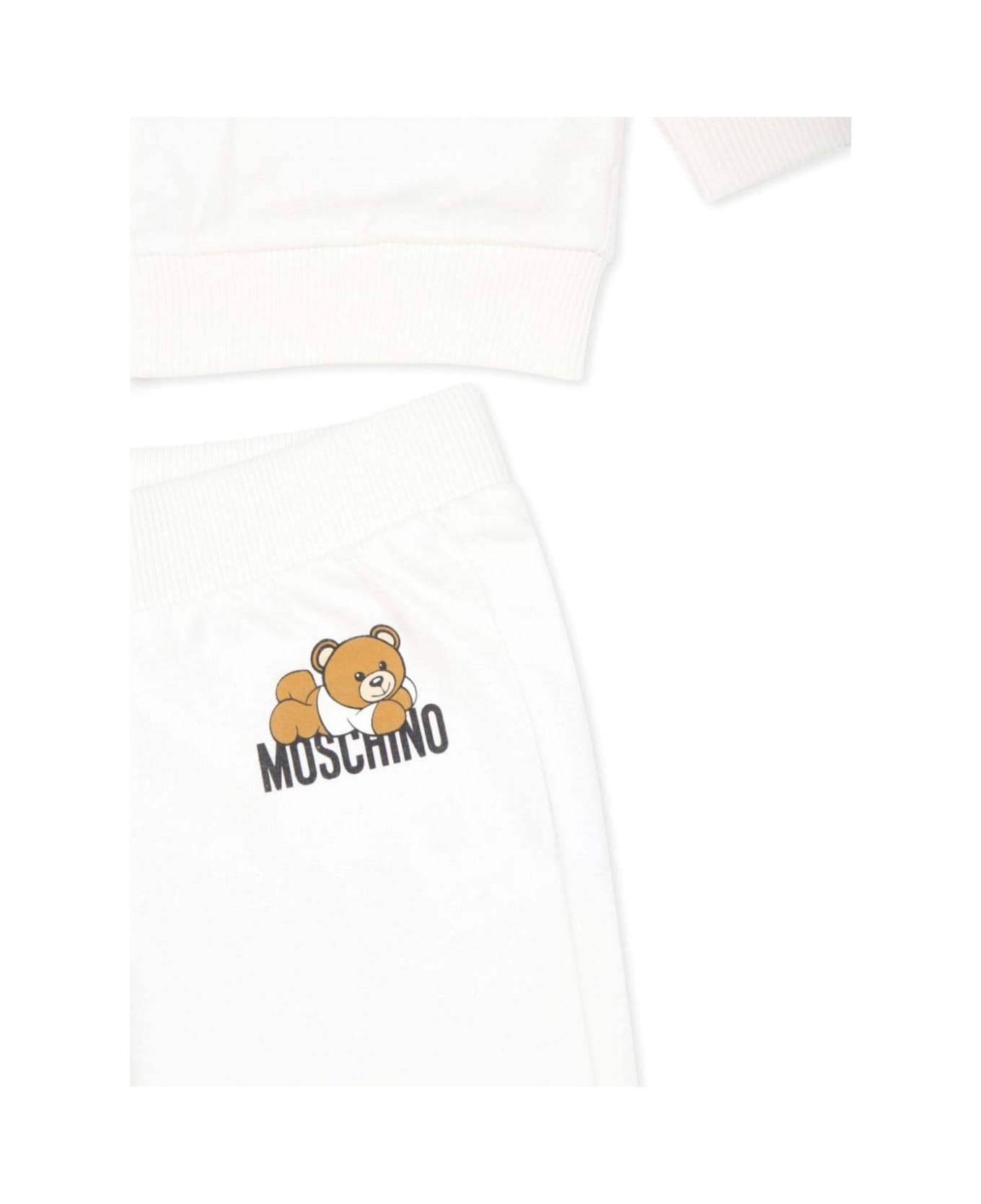 Moschino White Hoodie + Pants Set With Teddy Bear Print In Cotton Baby - White