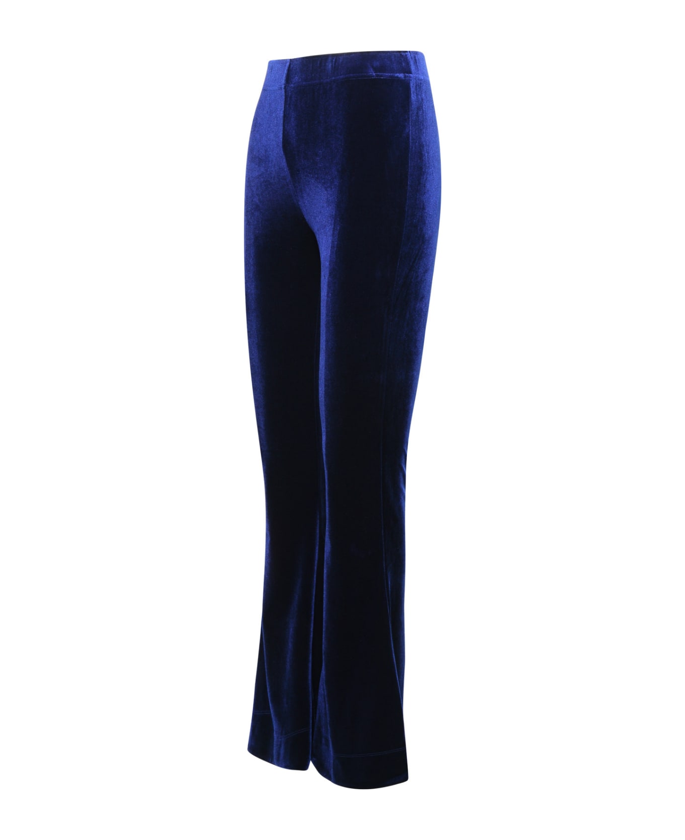 Ganni 'flared' Blue Velvet Jersey Pants - Total Eclipse