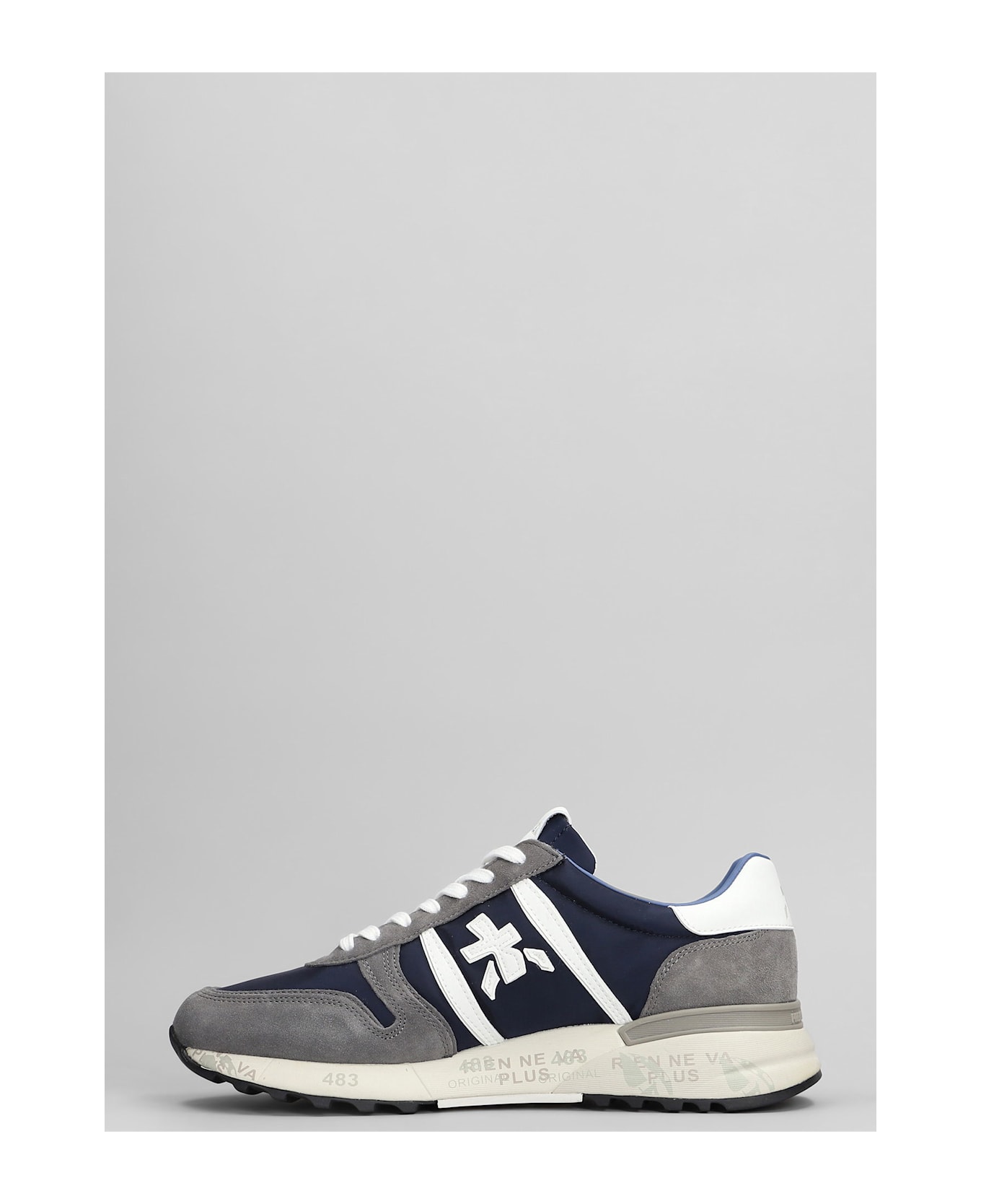 Premiata Lander Sneakers In Blue Suede And Fabric - blue