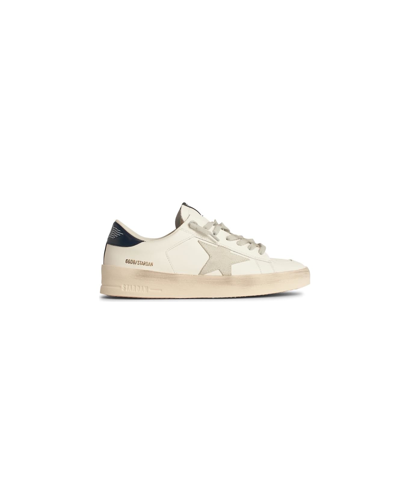 Golden Goose Men's Standard In White Leather With Grey Suede Star And Blue Leather Heel - Bianco