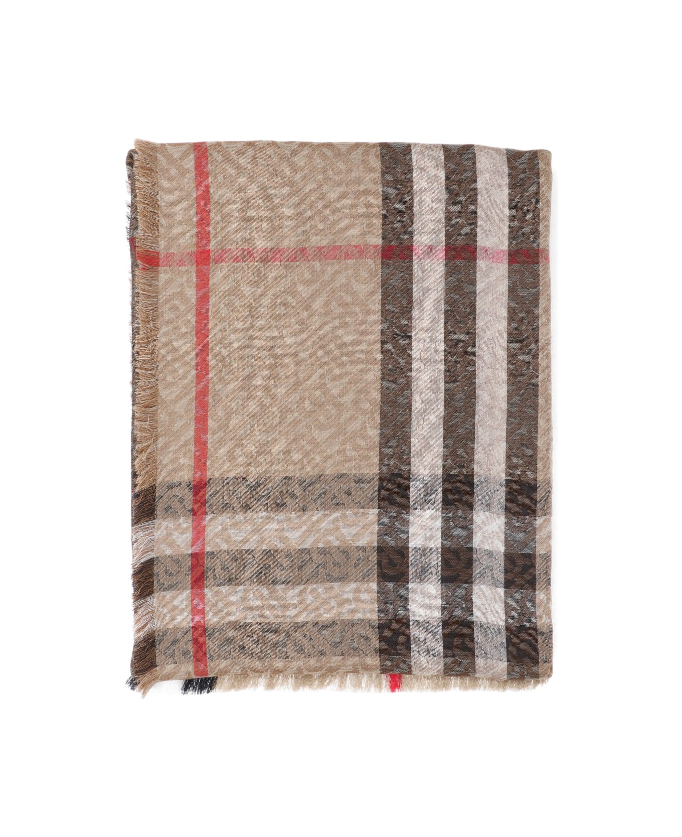 Burberry Embroidered Wool Blend Scarf - Beige