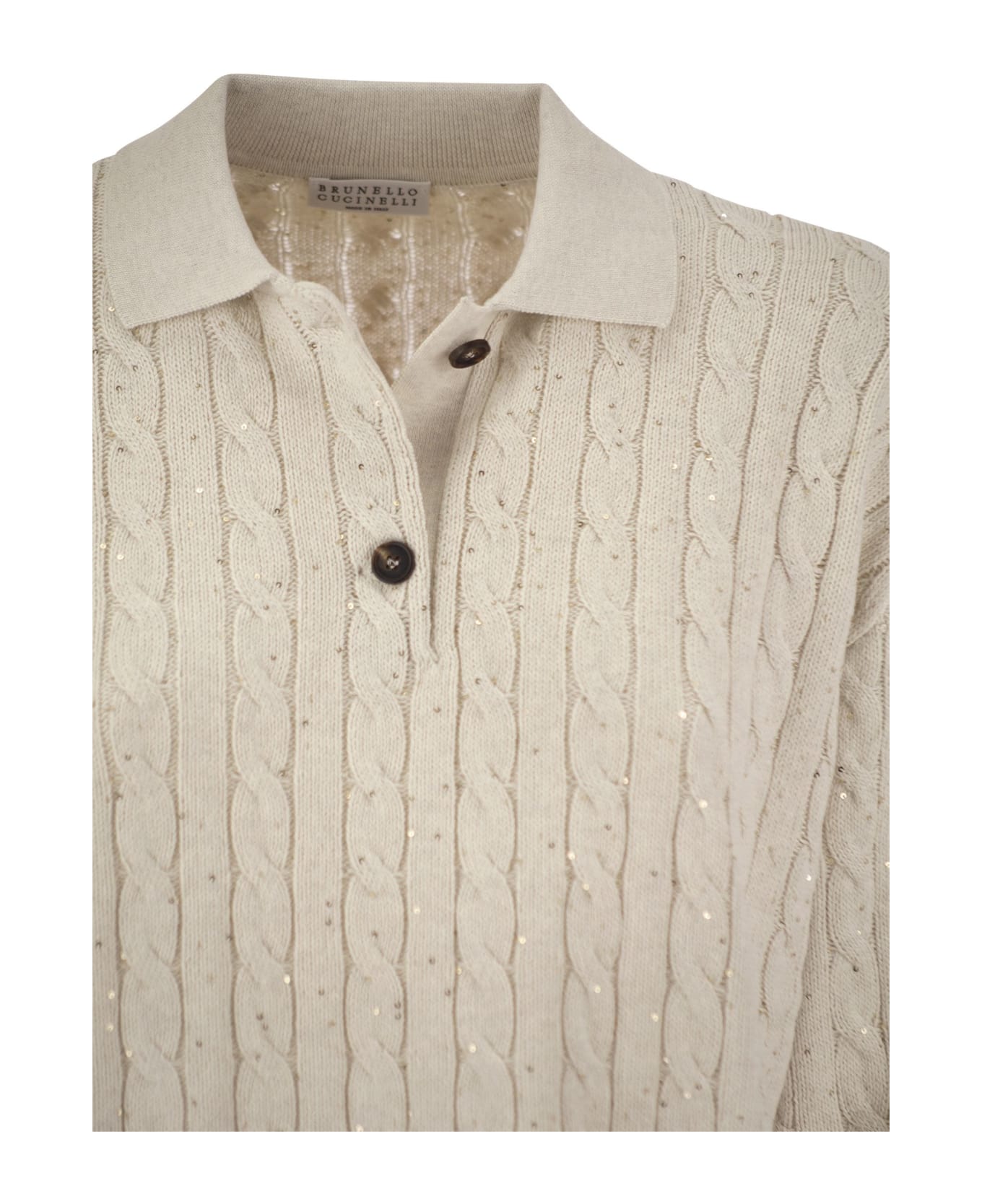 Brunello Cucinelli Dazzling Cables Cotton Polo-style Shirt - Beige