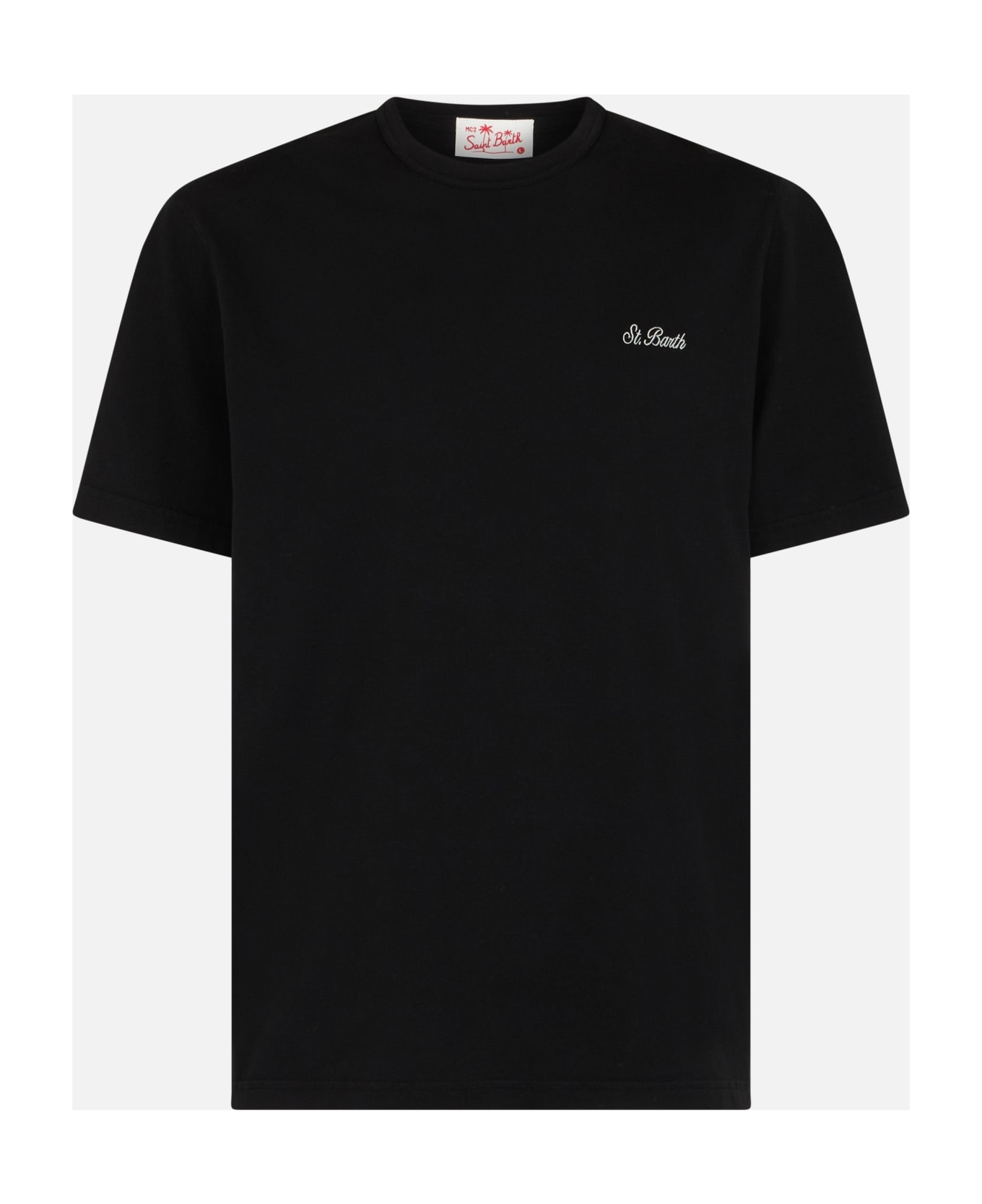 MC2 Saint Barth Man Black Cotton Jersey T-shirt Dover With St. Barth Embroidery - BLACK