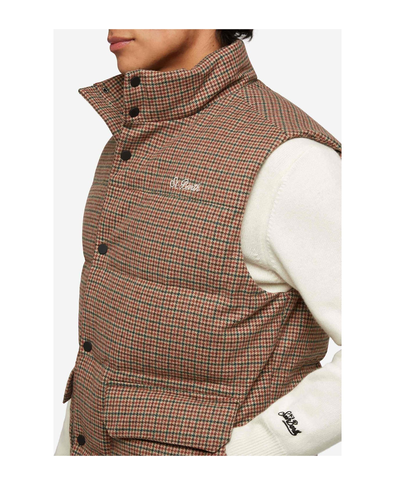 MC2 Saint Barth Down Padded Vest Thunder With Pied De Poul Print - GREEN