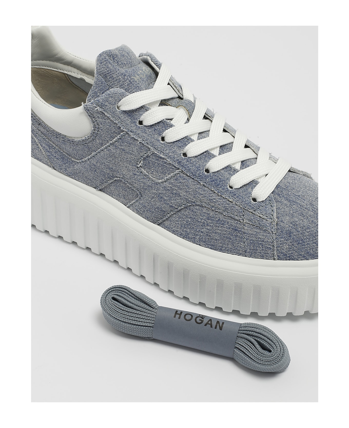 Hogan Ligth Blue H-stripe Sneakers - DENIM CHIARO ウェッジシューズ