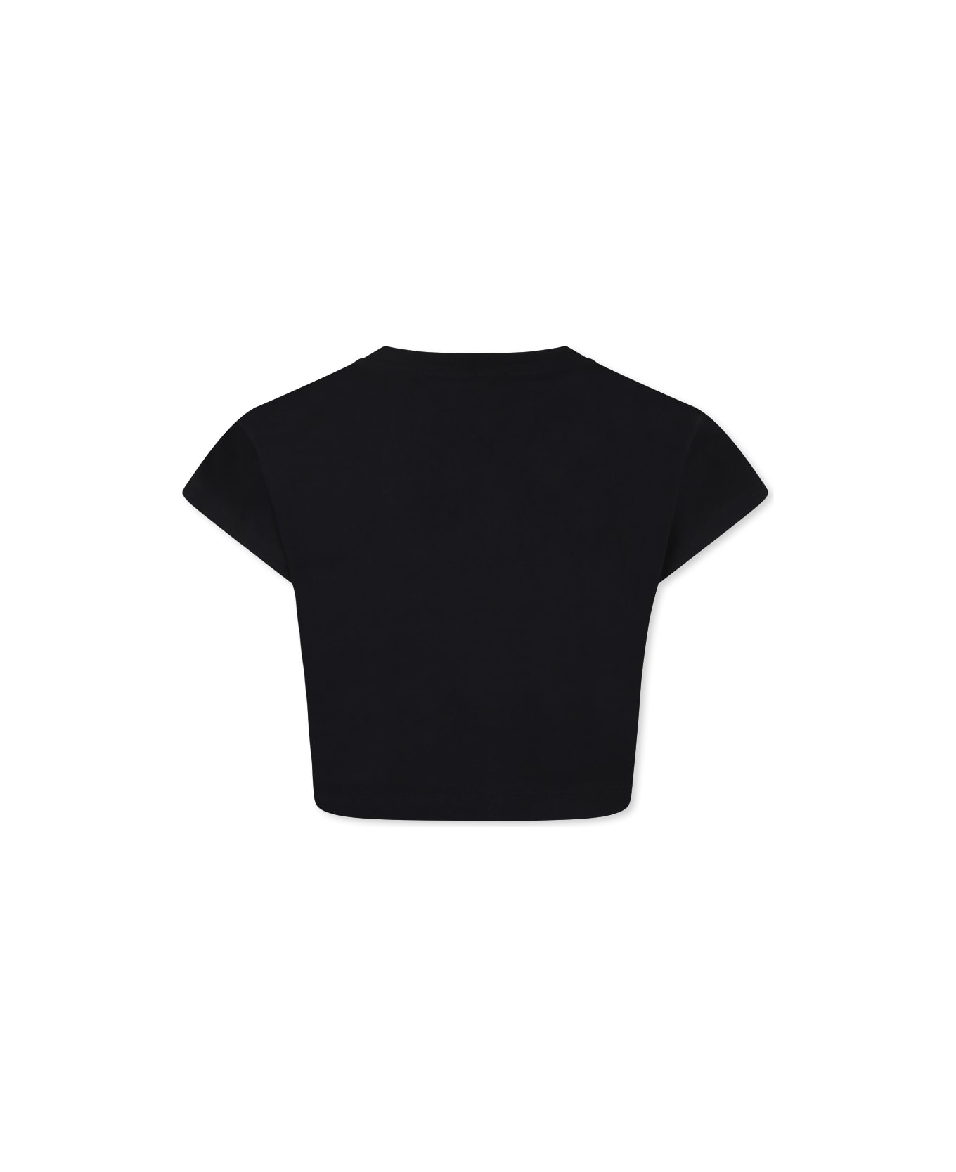 Balmain Black Crop T-shirt For Girl With Logo - Black