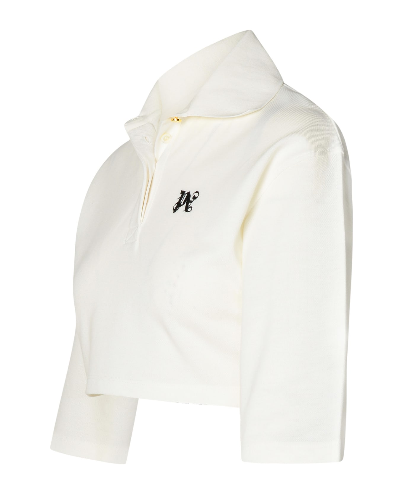 Palm Angels White Cotton Crop Polo Shirt - OFF WHITE