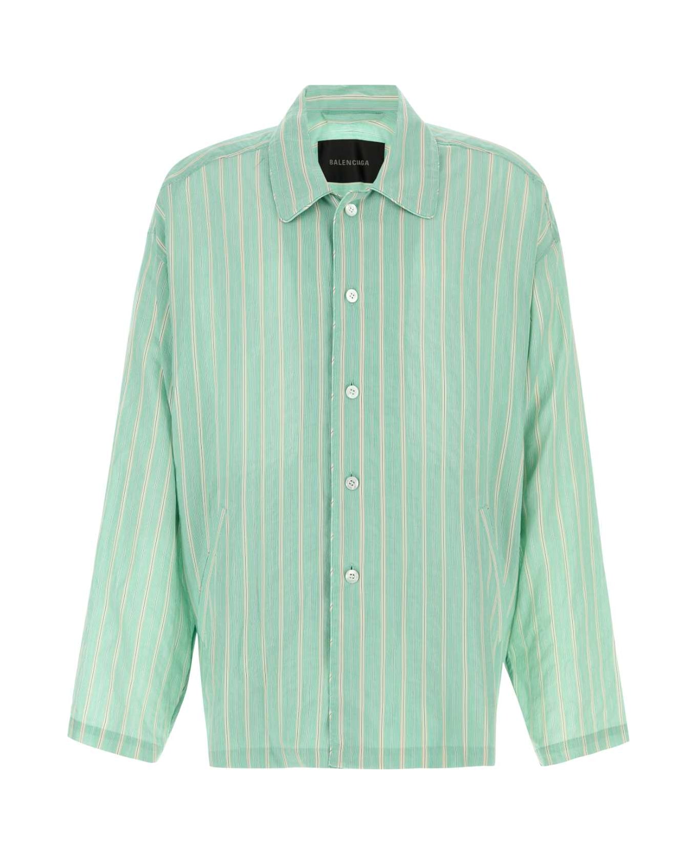 Balenciaga Embroidered Cupro Blend Oversize Shirt - GREEN/WHITE