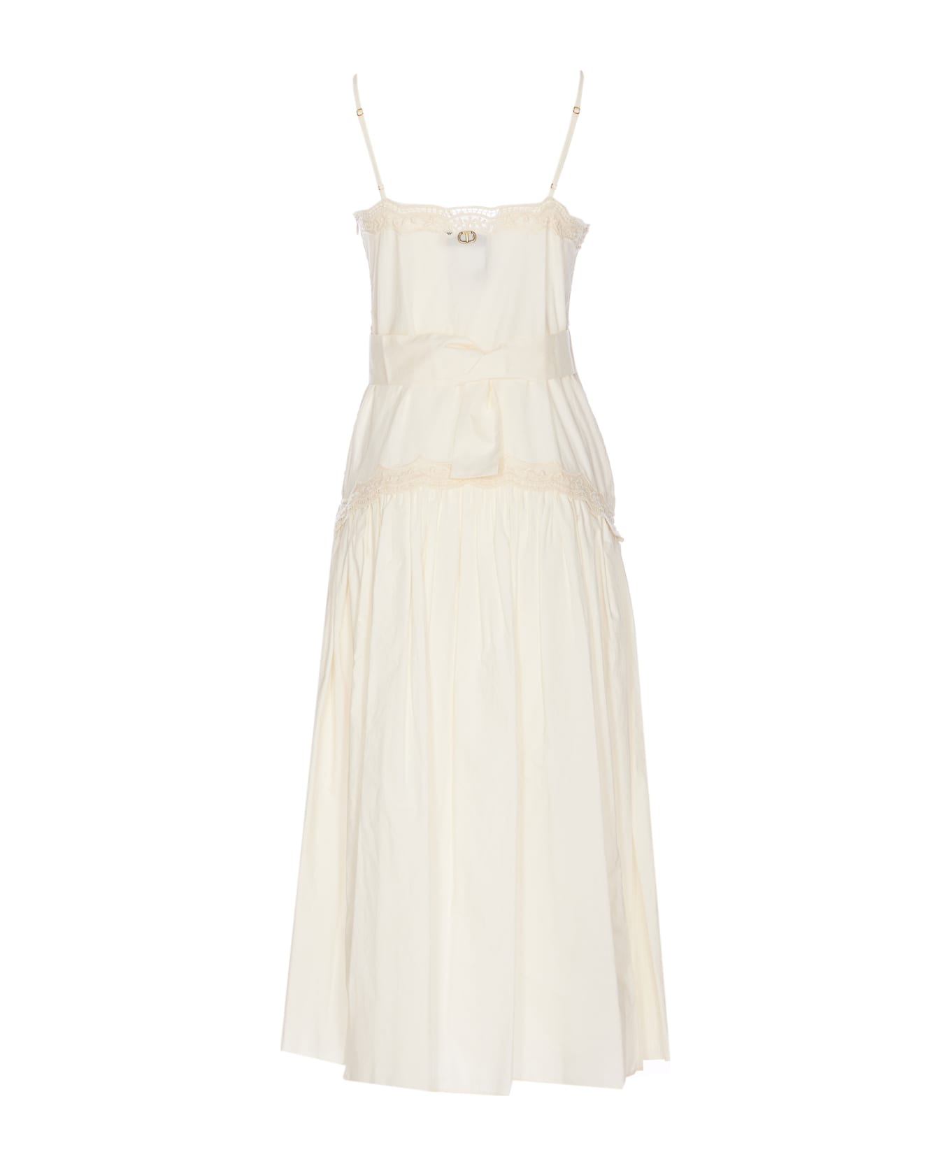 TwinSet Long Dress With Flowers Embroidery - Bianco ottico