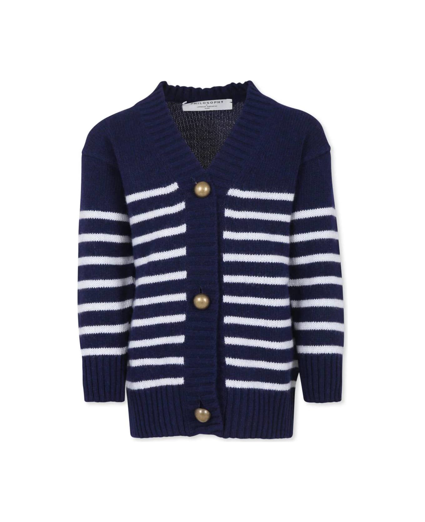 Philosophy di Lorenzo Serafini Kids Cardigan A Righe Con Logo - Blue