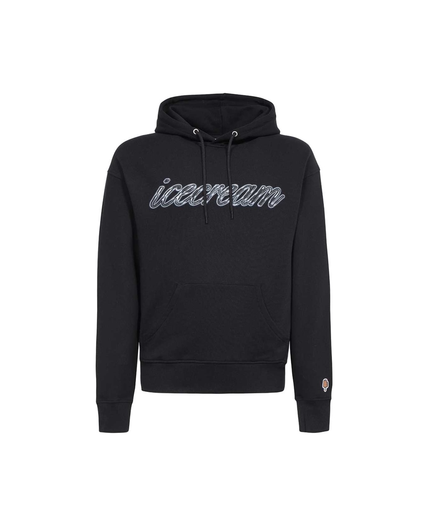 Icecream Logo Print Hoodie - black フリース