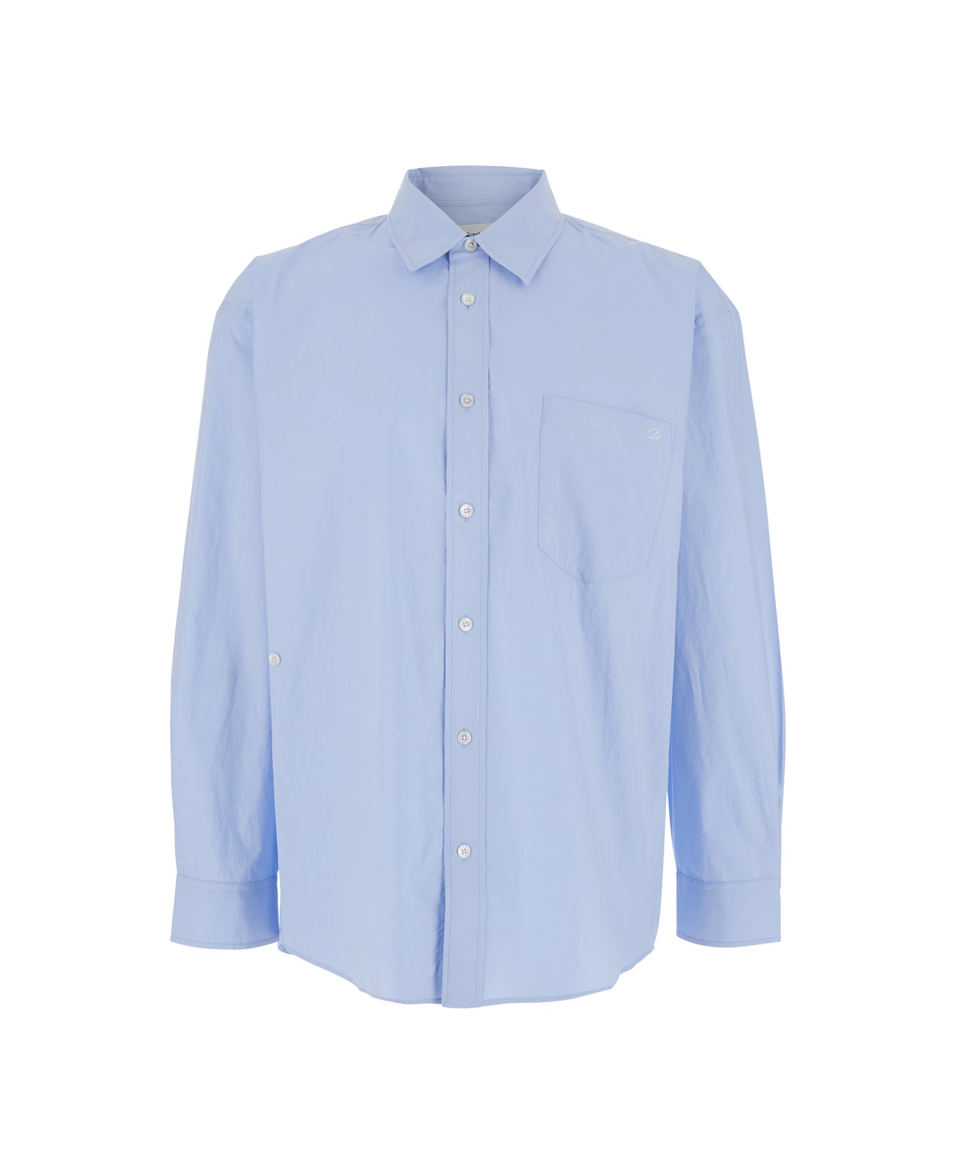 Dunst Light Blue Shirt With Patch Pocket On The Front And Embroidered Logo In Cotton Poplin Man - Light blue