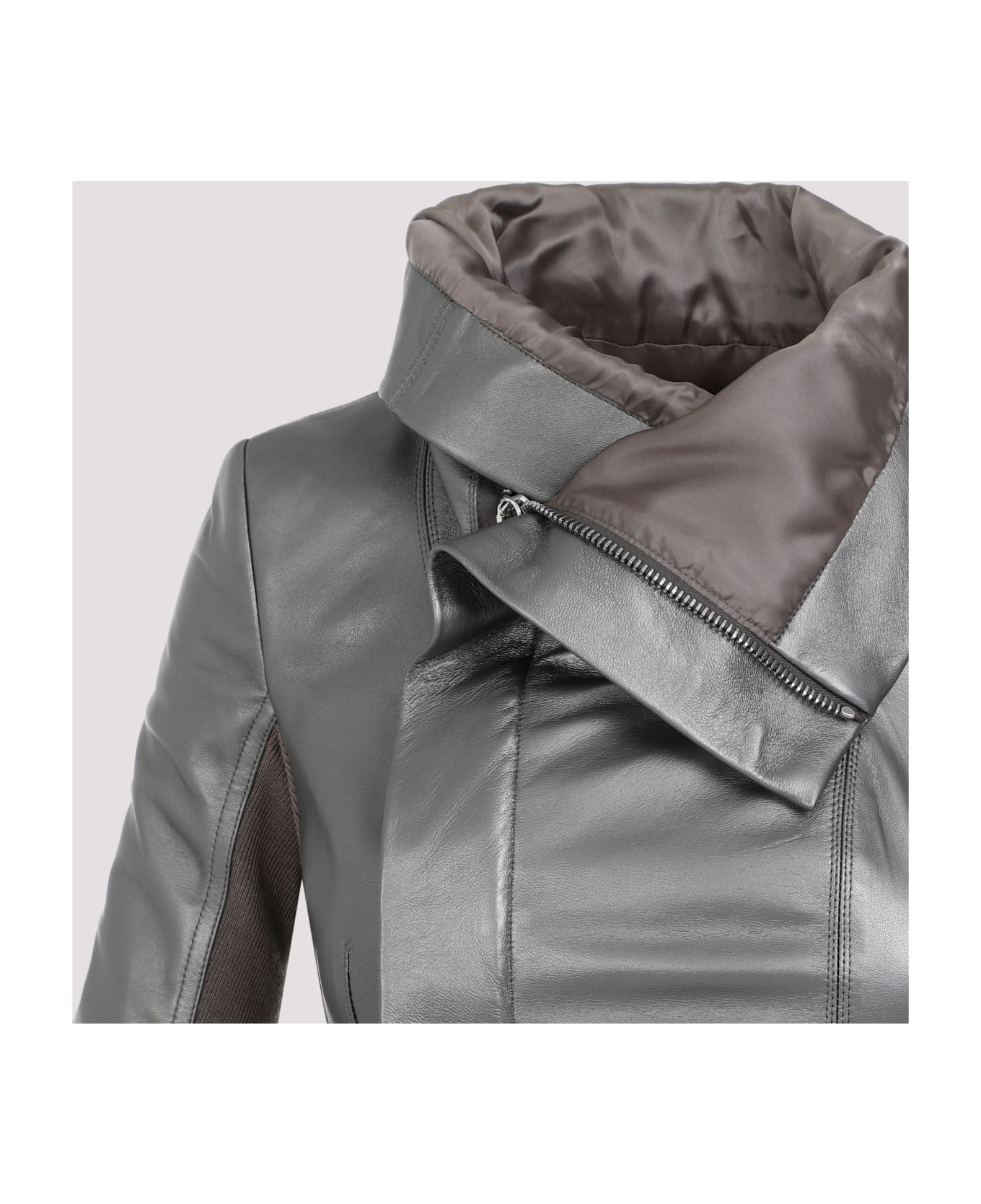 Rick Owens Naska Metallic Biker Jacket - Gun Metal