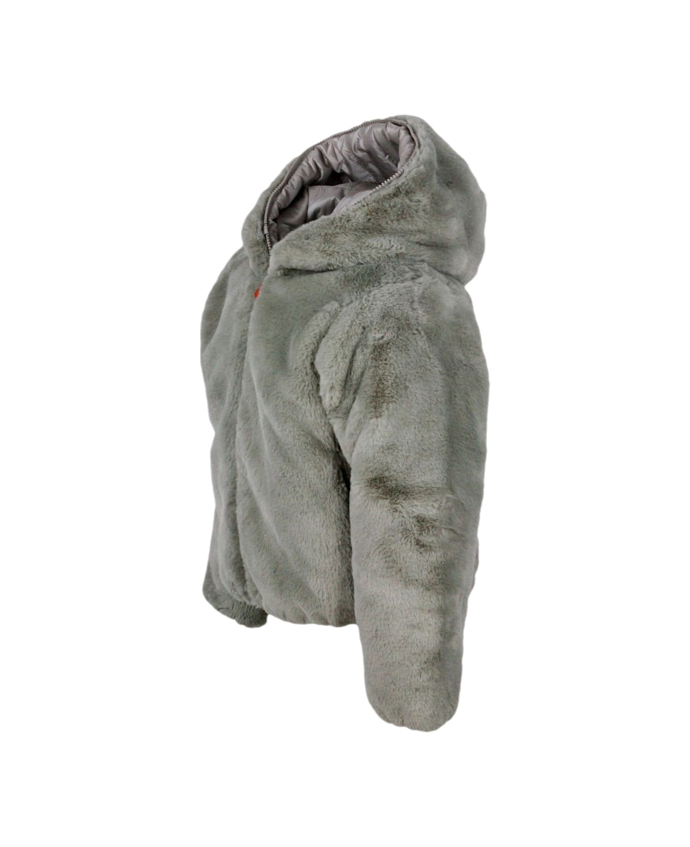 Save the Duck Chloe Reversible Down Jacket In Faux Fur With Hood With Animal Free Padding With Animal Free Padding With Zip Closure - Greige
