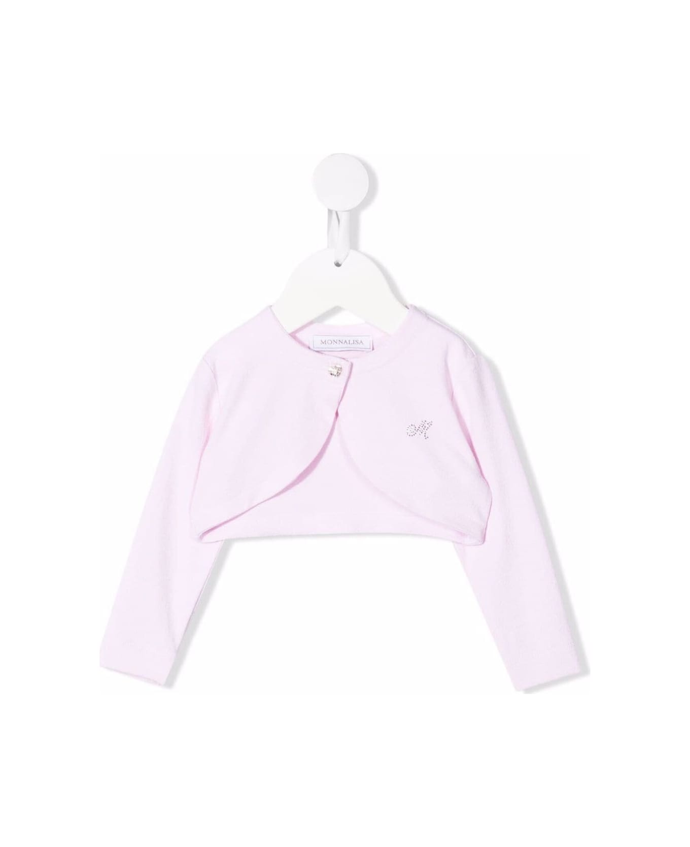 Monnalisa Pink Cropped  Viscose Blend  Cardigan  With Logo - Pink